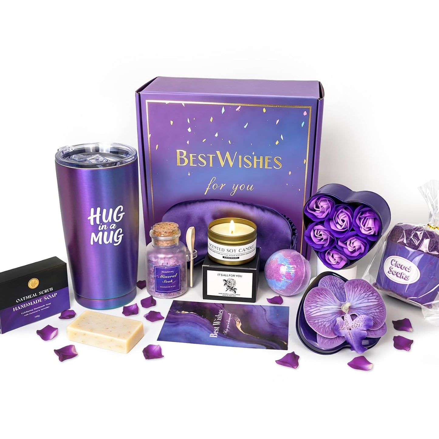 Gift Baskets for Women, Birthday Gifts for Women,Self Care, Mother‘s Day Gift,Care Package,Get Well ,Spa Gifts Ideas for women, Friend,sister,Mom,Purple (10, classic, Aurora Dark Purple)