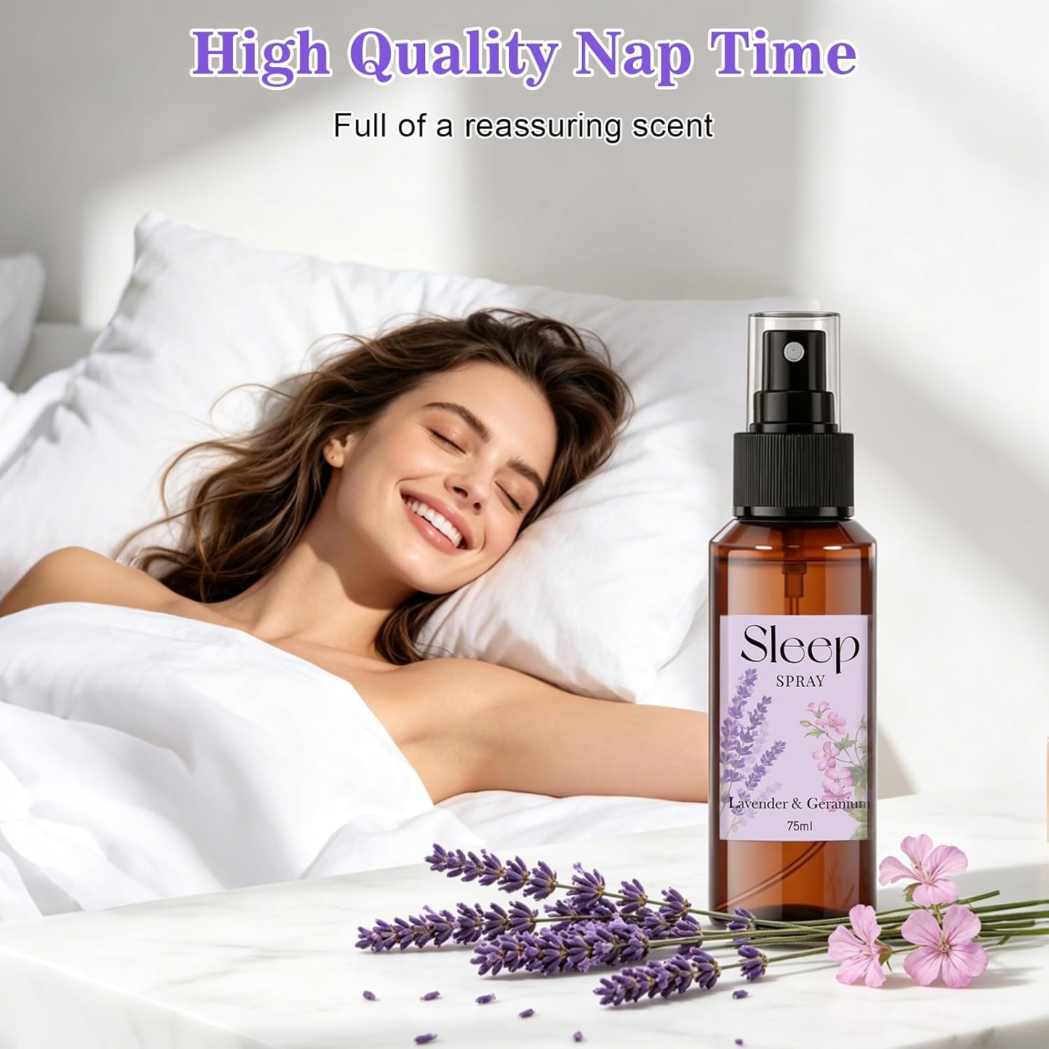 STRN Room Spray with Lavender Essential Oil for Sleep, Sleep Spray, Pillow Spray, 4 Scents - Lavender & Geranium, Juniper, Vanilla, Amber, Sweet Dream Fragrance Mist, 75 ML x 4 Bottles