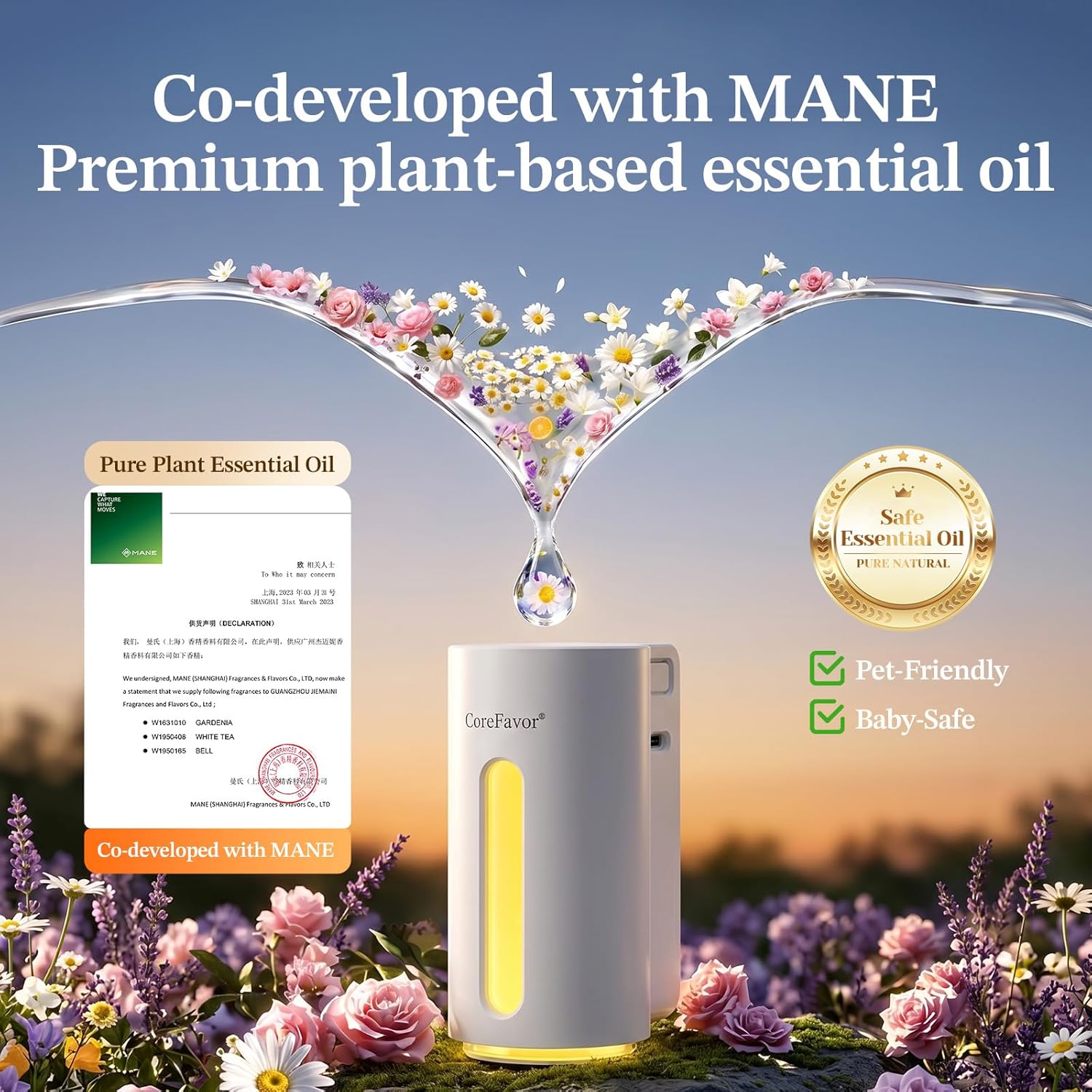 Waterless Essential Oil Diffuser (H2) with 120ml Oil, Portable Battery-Operated Cold Air Aroma Scent Machine, 6 Mist Modes with 5 Color LED Lights, Quiet Diffuser for Home Car (Lavender)