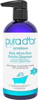 PURA D'OR 16 Oz Kids Wash - All-in-One Gentle Cleanser - USDA Biobased, Sulfate-Free, Tear-Less, Hypoallergenic, Premium, Shampoo & Bubble Bath