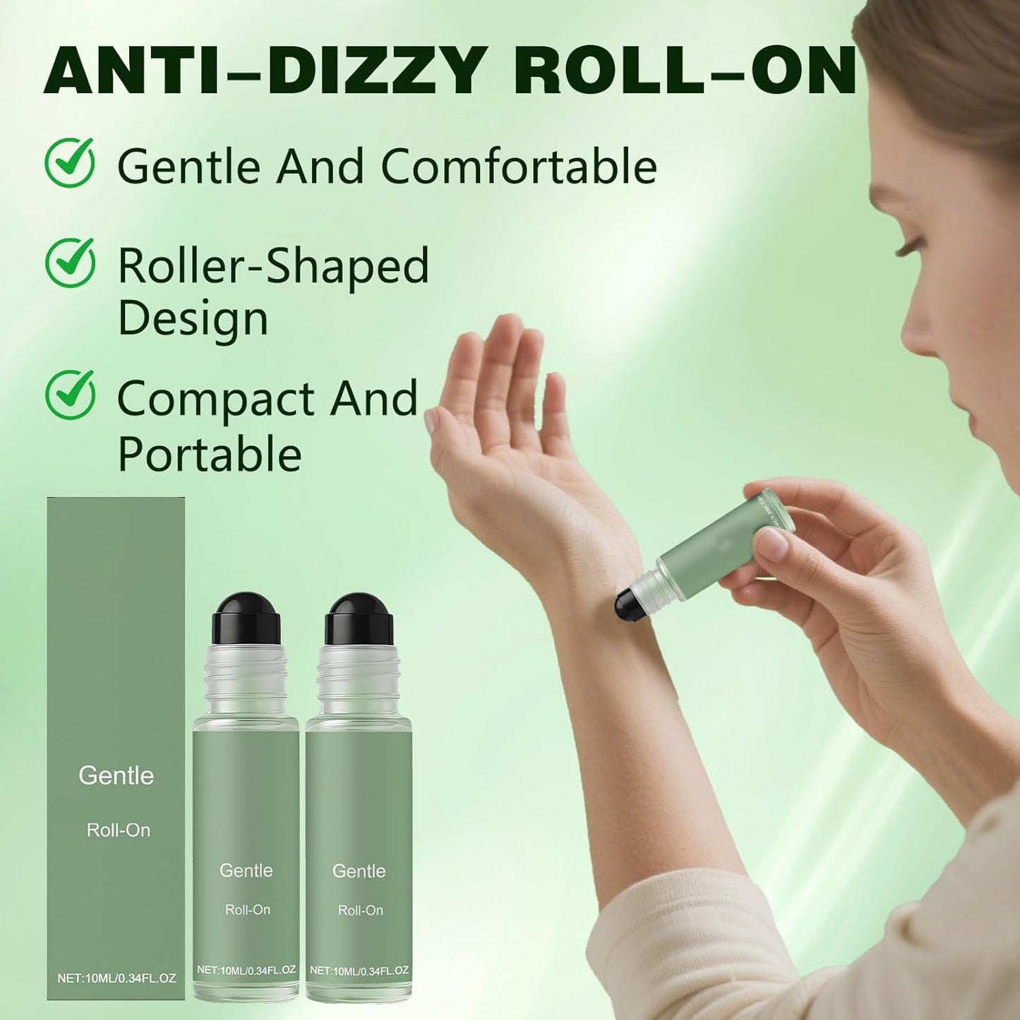 2PCS Anti-Dizzy Roll-On, Natural Ingredients, Fast-Acting Essential Oils, Portable Travel Ease Roll On