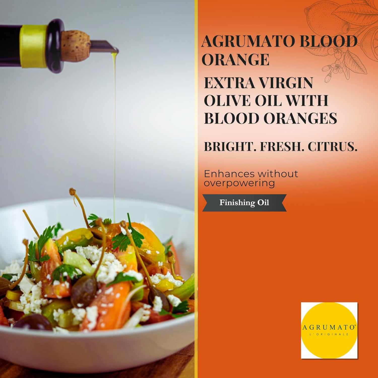 Agrumato Blood Orange Olive Oil, Cold Pressed Italian Extra Virgin with Fresh Citrus Peel, Small Batch Gourmet Finishing Oil for Salads Seafood Pasta Cooking, 6.76 Fl Oz
