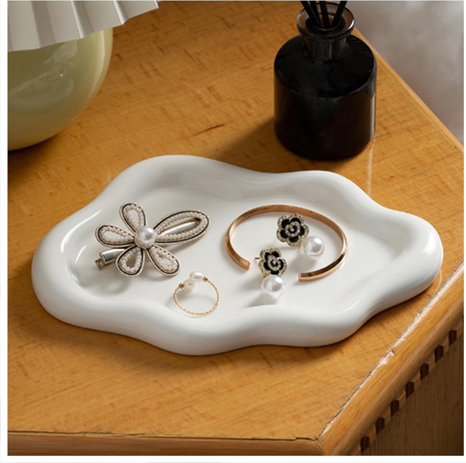 Ceramic Jewelry Tray, Cute Cloud Tray, White Trinket Dish, Ring Holder for Vanity Bathroom Nightstand Decor, Small Ring Dish Birthday Gifts for Women, Jewlery Plate Bowl for Keys, Candles