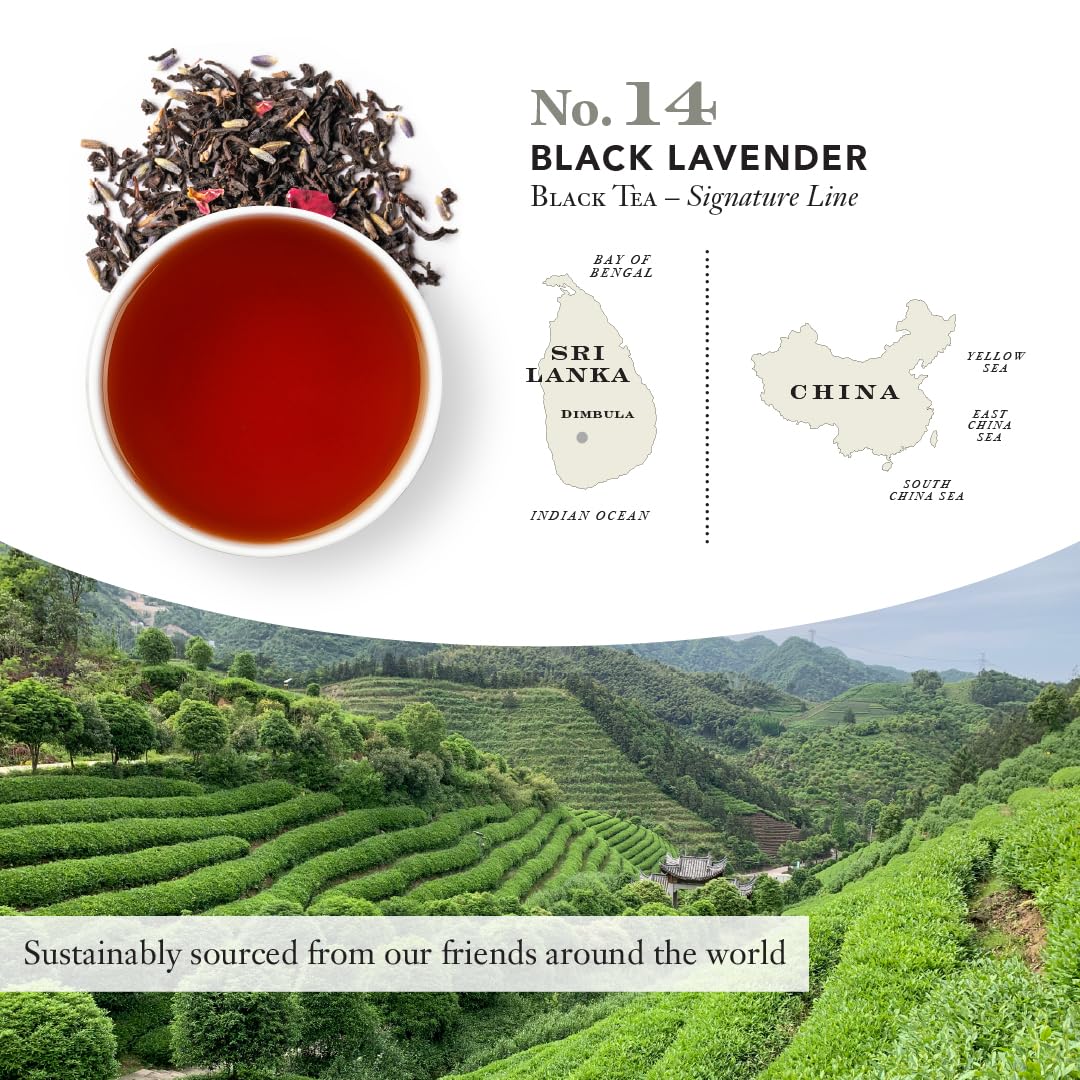 Steven Smith Teamaker Black Lavender No. 14, Lady Grey, Caffeinated, Sugar-Free, Sustainably Grown Full Leaf Black Tea Bags, 15 Sachets, 1.32oz each