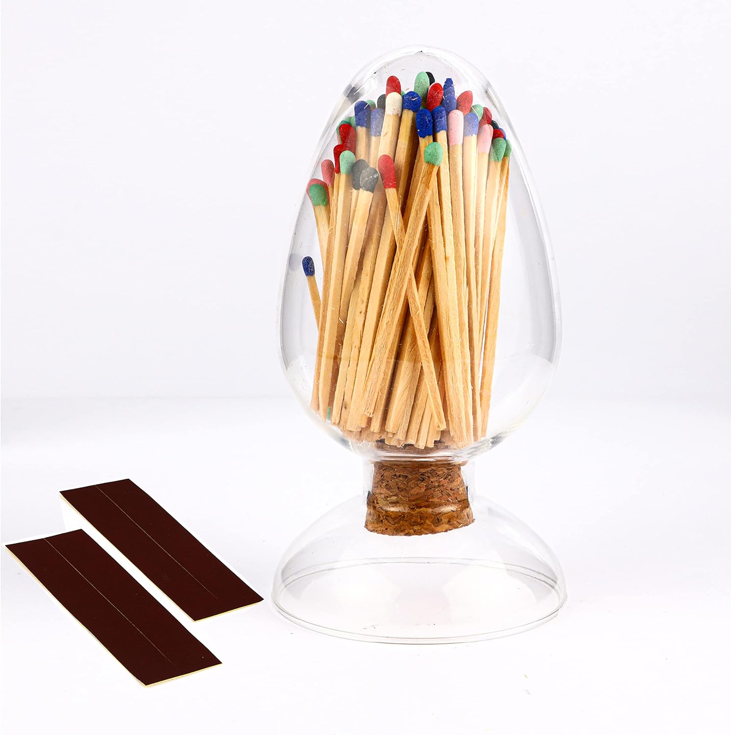 Matches in a Jar, Glass Match Cloche with Striker, Glass Match Holder with Striker, Fancy Matches in a Jar with Striker, Match Striker Holder Jar for Candle Fireplace-Match Not Included