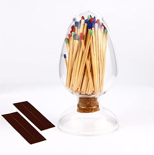 Matches in a Jar, Glass Match Cloche with Striker, Glass Match Holder with Striker, Fancy Matches in a Jar with Striker, Match Striker Holder Jar for Candle Fireplace-Match Not Included