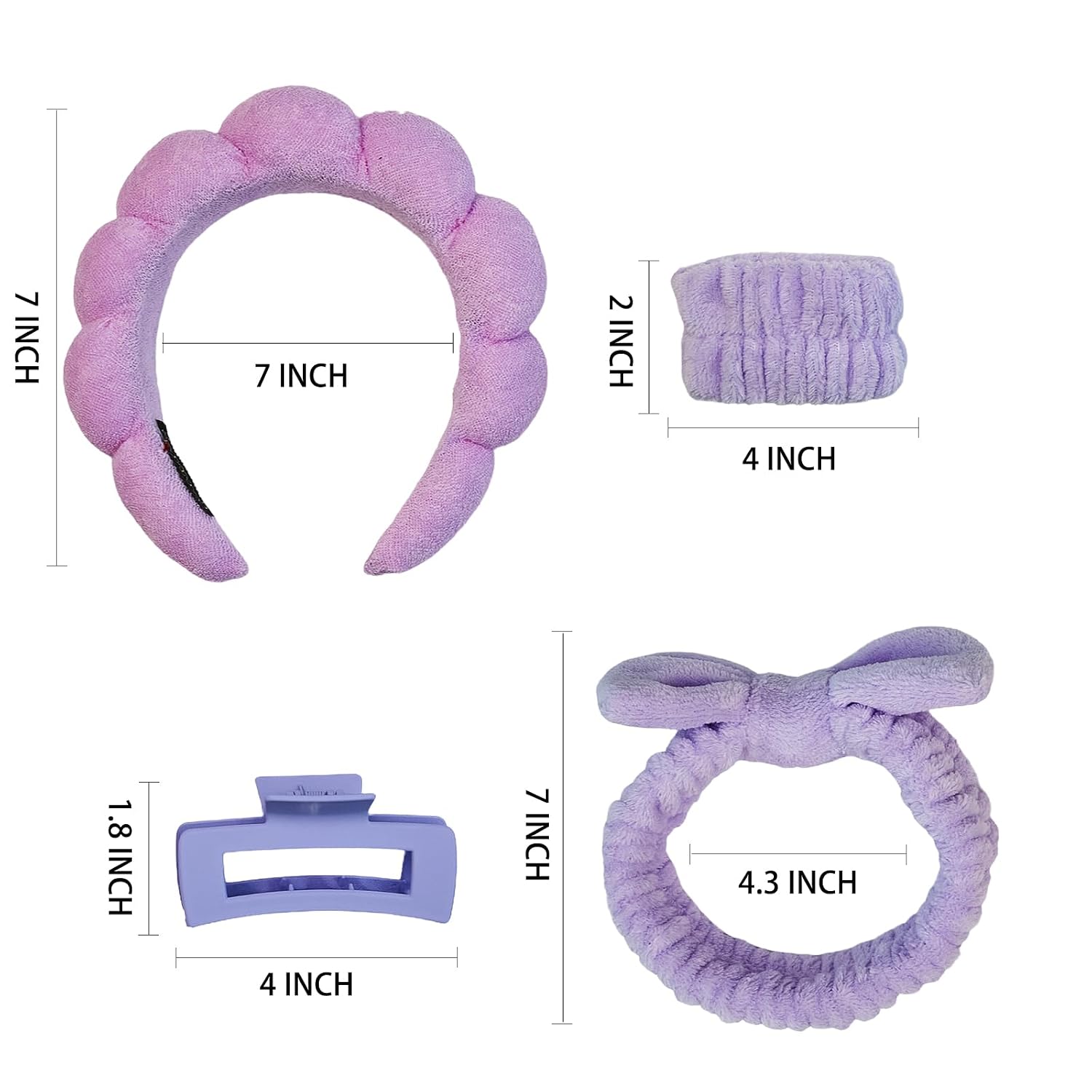 7 Pcs Spa Set, Facial Headband and Wristband Set, Skincare Accessories, College Style Girl Idea Gifts, Hair Accessories for Women and Girls (Purple)