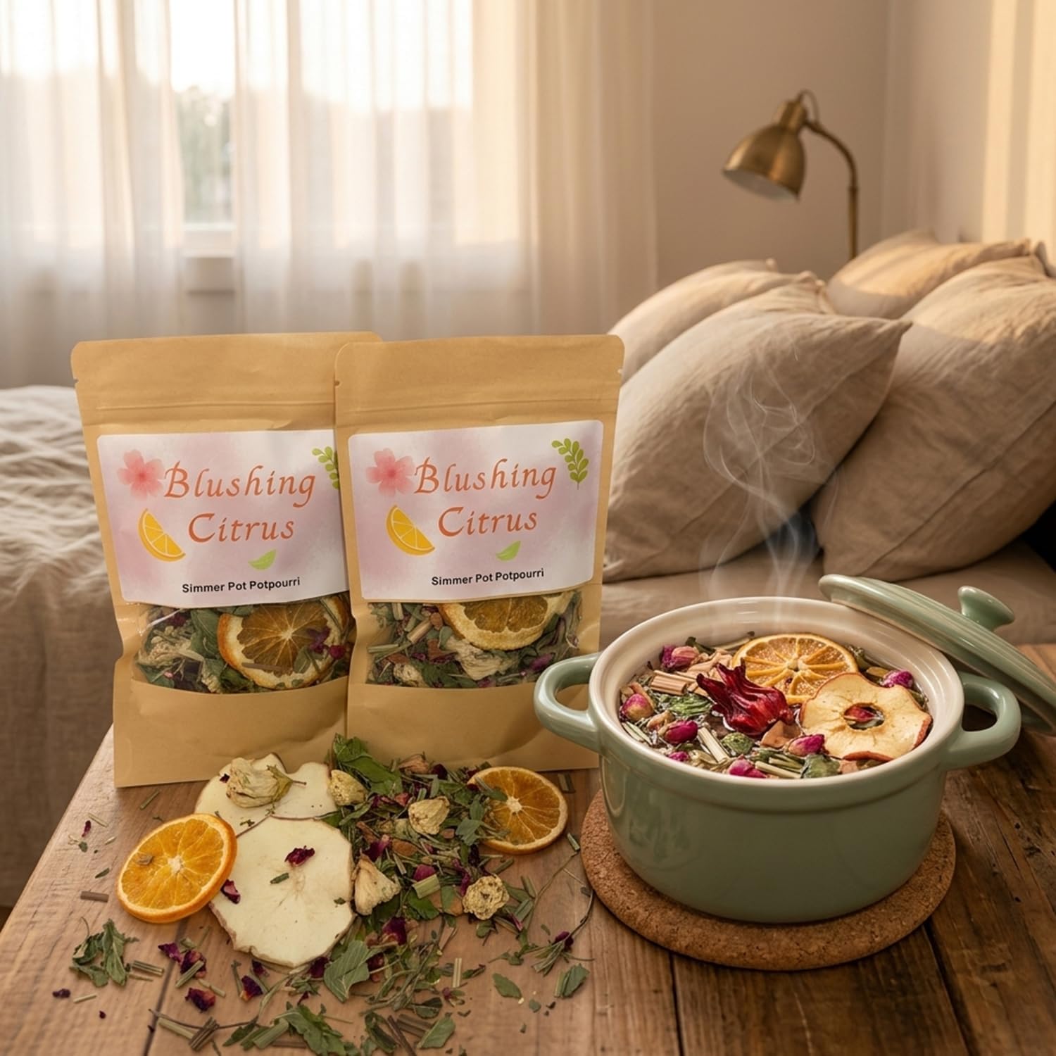 Blushing Citrus Stovetop Potpourri Kit - 2 Pack Natural Simmer Pot with Dried Orange & Apple Slices, Hibiscus Flowers, Rose Petals, Lemongrass, Mint & Cedarwood - Aromatherapy Home Fragrance Gift