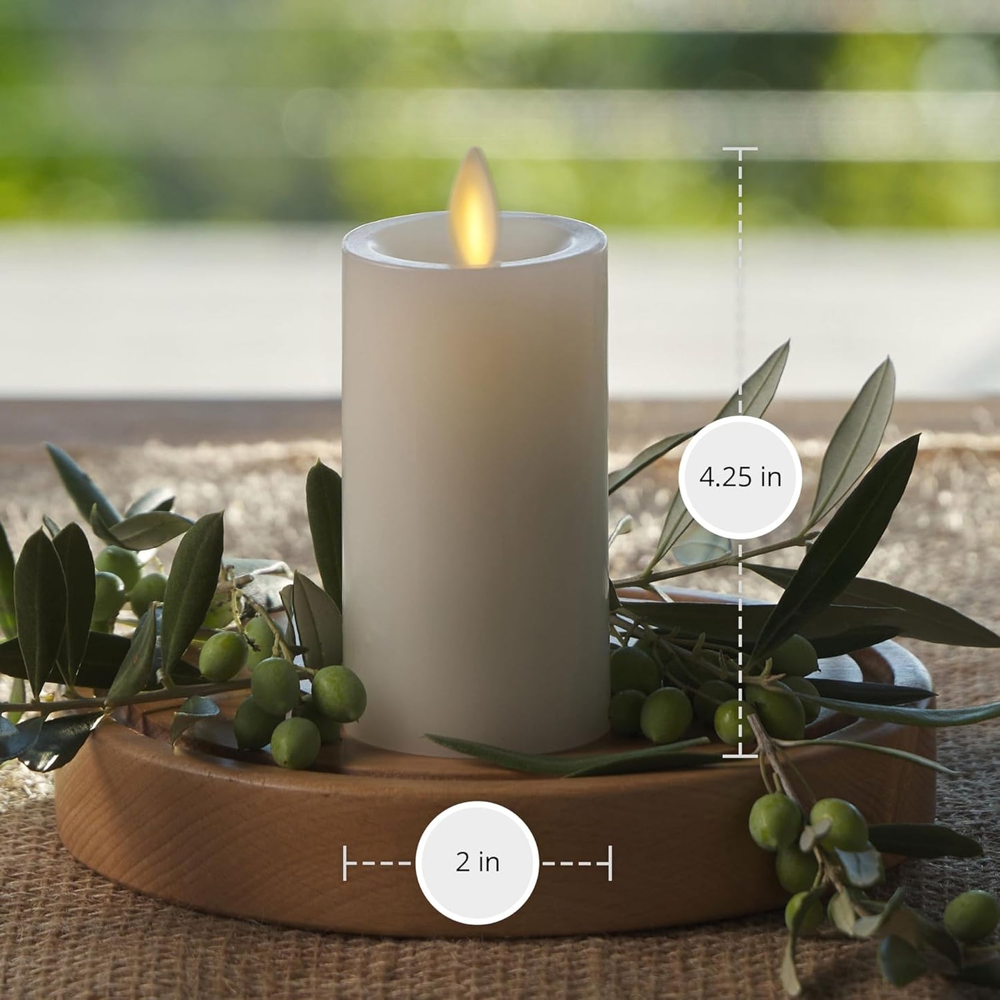 Luminara Classic Slim Flameless LED Candle, White 2" x 4.25", Battery Operated Moving Flame Pillar w/Timer, Safe Realistic Wax Candle, Home Decor