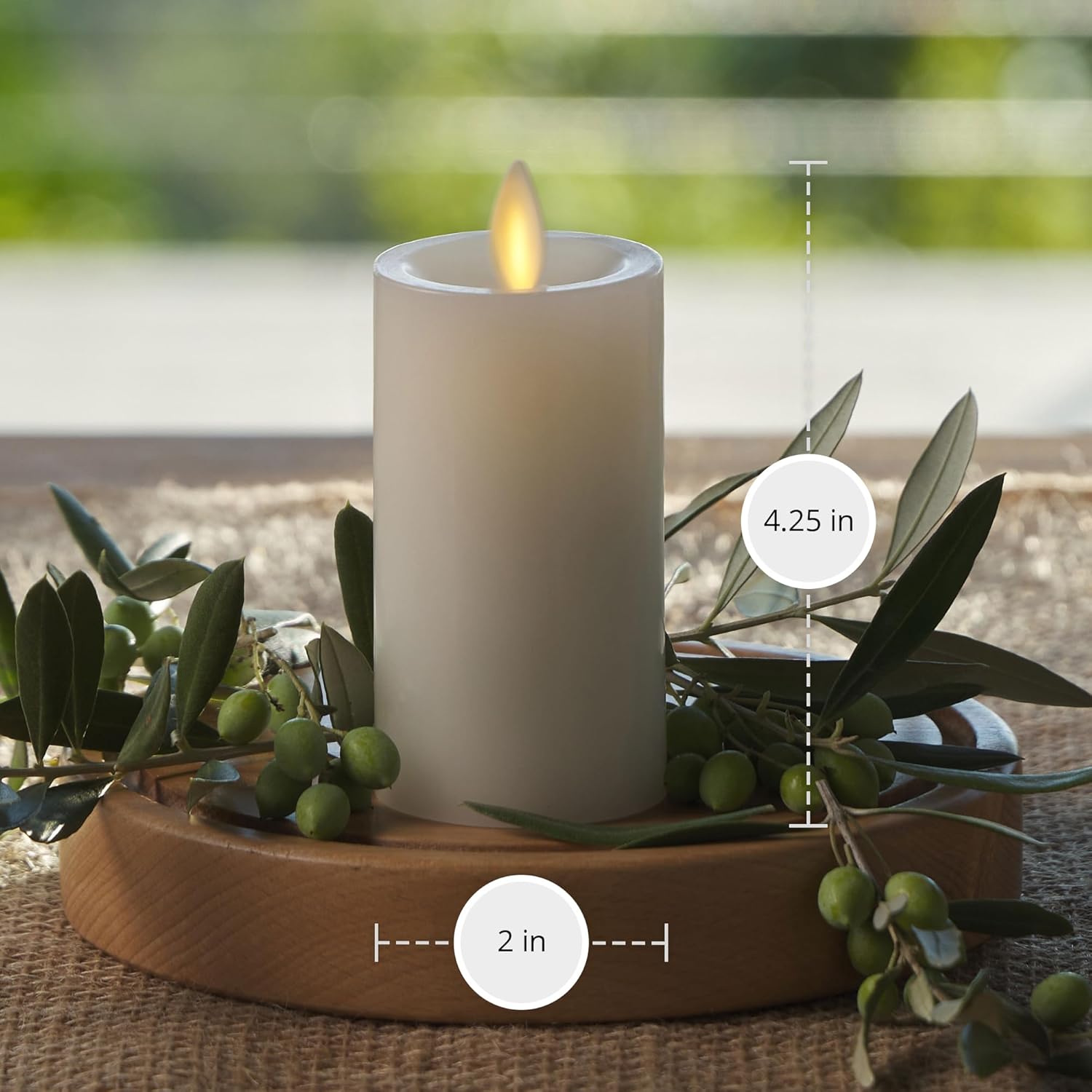 Luminara Classic Slim Flameless LED Candle, White 2" x 4.25", Battery Operated Moving Flame Pillar w/Timer, Safe Realistic Wax Candle, Home Decor