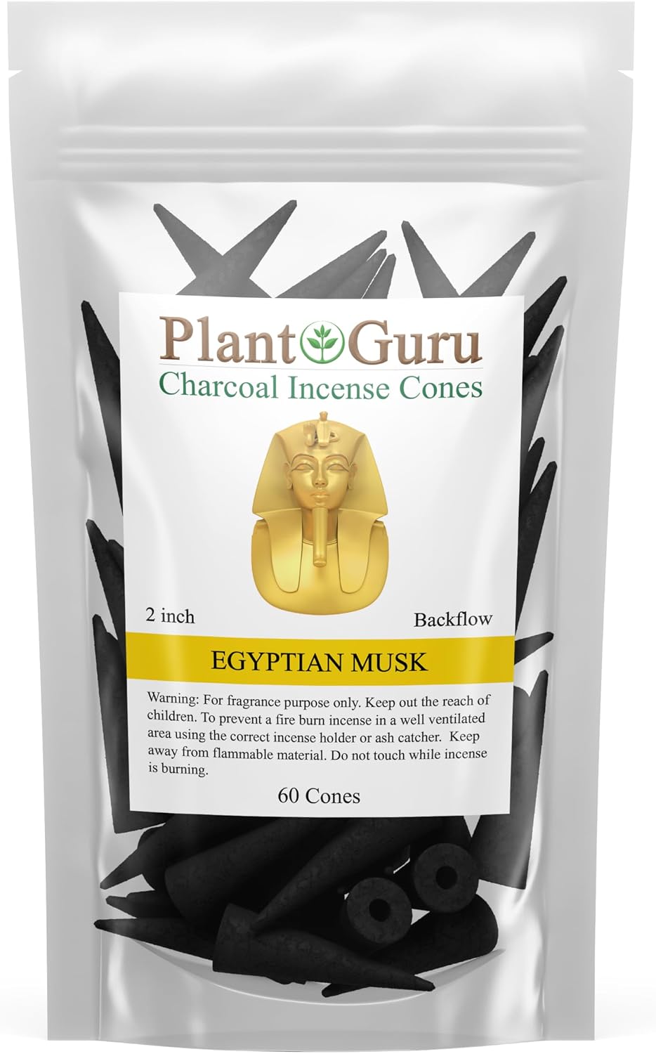 Egyptian Musk Charcoal Incense Cones 2" BACKFLOW - 60 Pack Bulk - Natural Scented Cones Handmade Hand Dipped