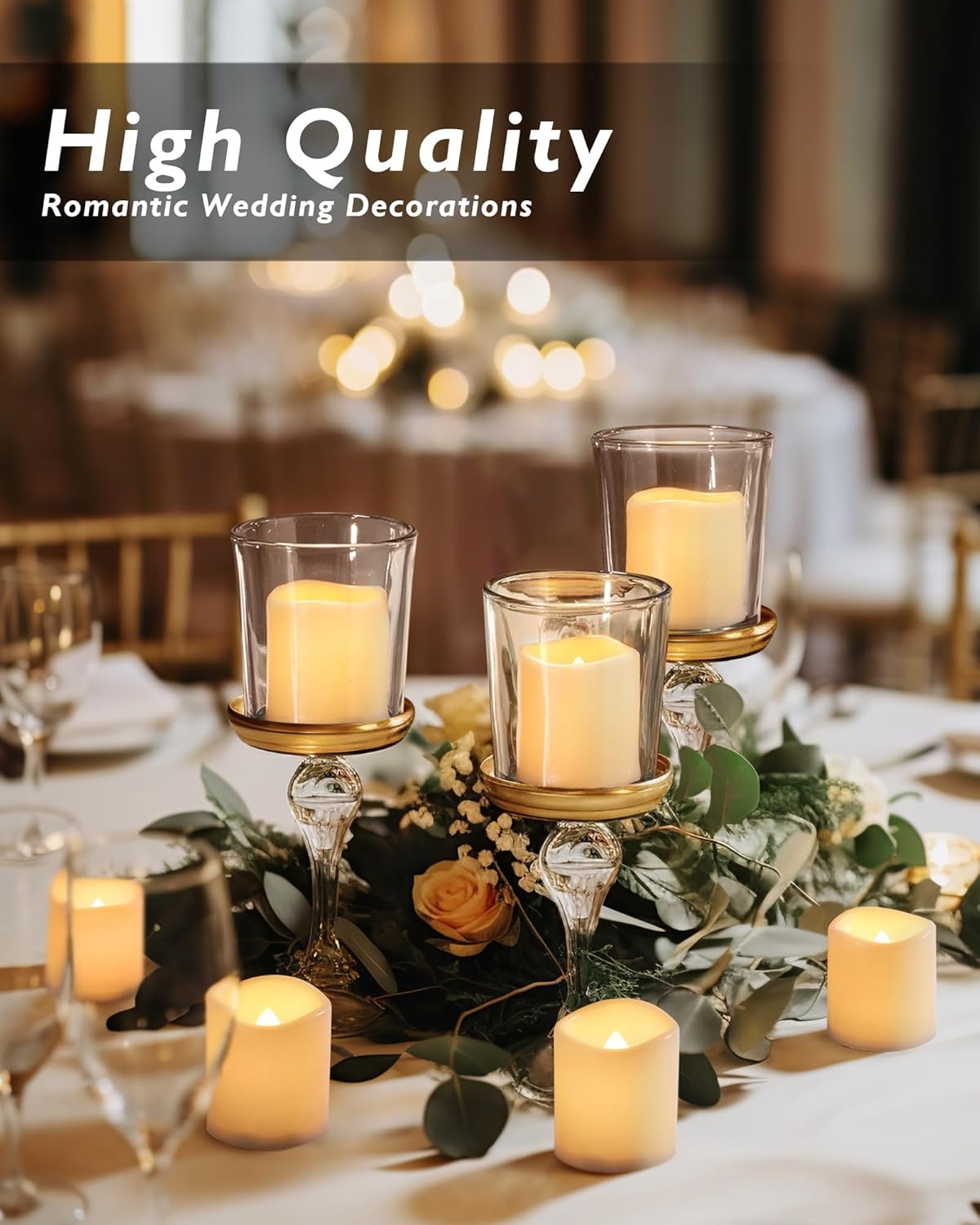 Homemory 24Pack Flickering Flameless Votive Candles for Wedding Decoration, 200+Hour Warm White Battery Operated LED Tealight, Electric Fake Candles for Party, Receptions, Halloween, Christmas