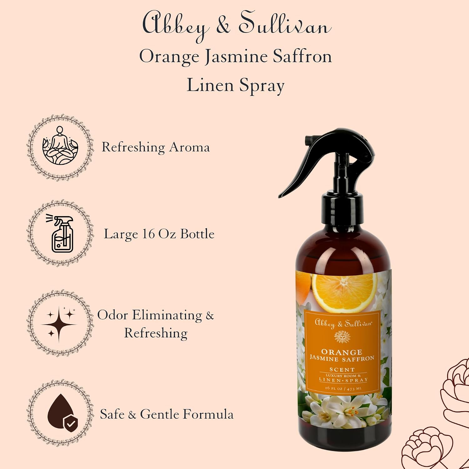 Abbey & Sullivan Linen Spray, Orange Jasmine Saffron, 16 oz