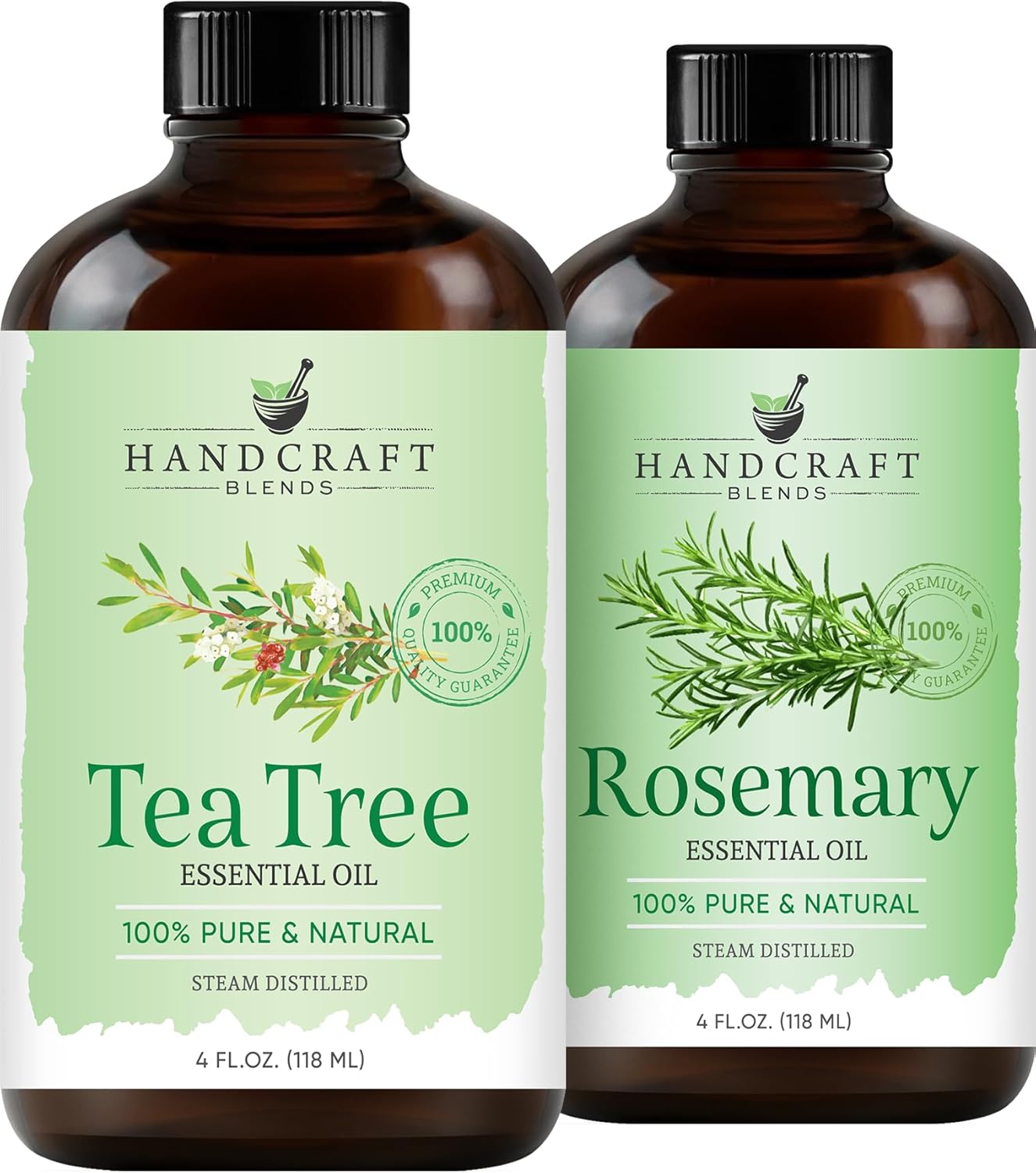 Handcraft Blends Clean & Herbal Set: Rosemary and Tea Tree Essential Oils – (2 x 4 Fl Oz) – 100% Pure & Natural – for Diffuser, Aromatherapy, and DIY Projects