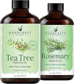 Handcraft Blends Clean & Herbal Set: Rosemary and Tea Tree Essential Oils – (2 x 4 Fl Oz) – 100% Pure & Natural – for Diffuser, Aromatherapy, and DIY Projects