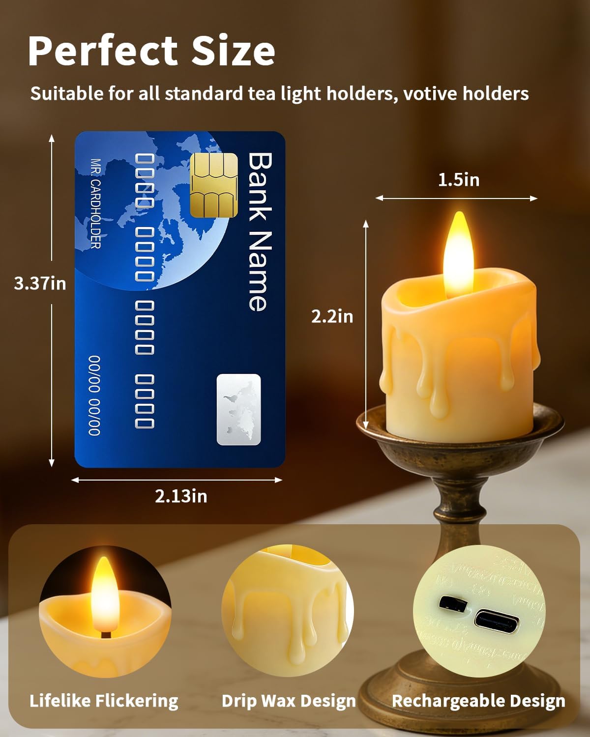 Rechargeable Flameless Candles with Remote Timer, 1.5"x2" LED Tea Lights Candles Battery Operated, Electric Fake Flickering Votive Candles for Home Table Aniversary Wedding Decor (6 Pack)