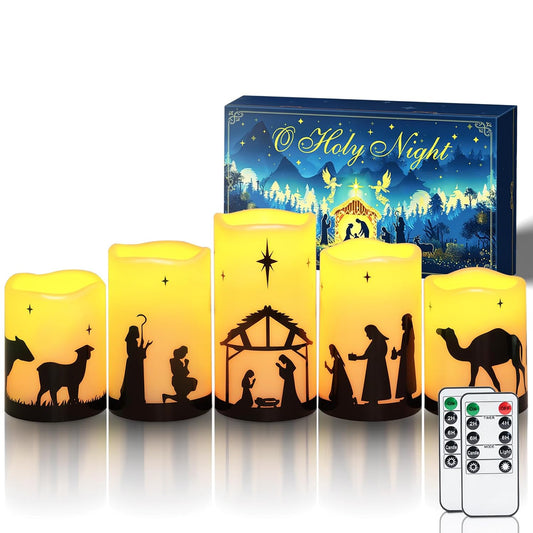 Homemory Flameless Christmas Nativity Scene Candles