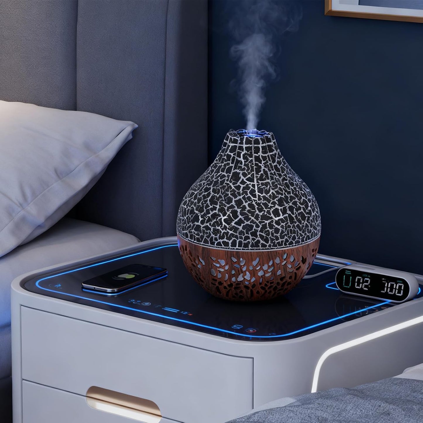 Essential Oil Diffuser, Mini Ultrasonic Air Diffuser Humidifier Luminous Hallow Silent Auto Shut Off USB Aromatherapy Diffuser for Home Office Spa (Black Crack Dark Wood Grain)