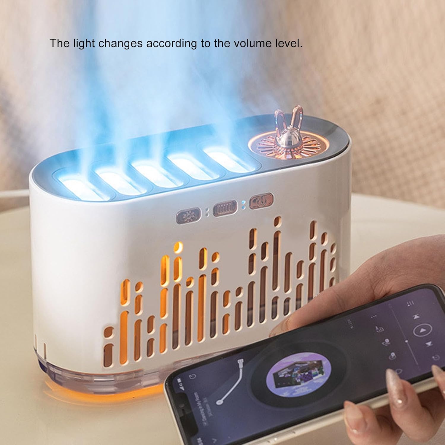 ​Flame Essential Oil Diffuser, 700ml RGB Color Changing Music Sync Air Diffuser Cool Mist Humidifier Super Quiet Auto Shut Off Diffuser with 2 Mist Modes for Large Room