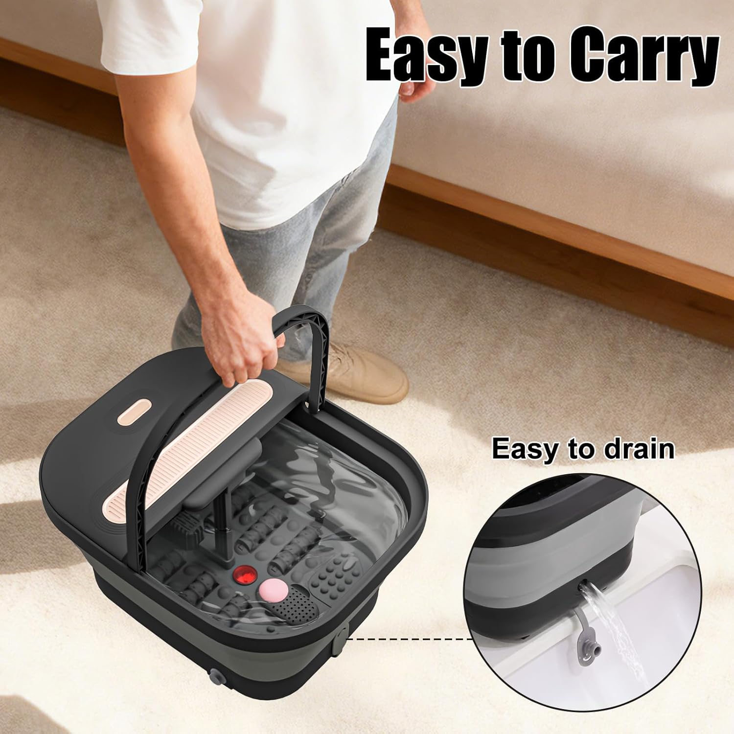 Collapsible Foot Spa Bath with Massager and Heat and Bubble Jets, Temperature Control, Remote Control, Pumice Stone, Pedicure Foot Spa for Relaxation Gift for Women Man
