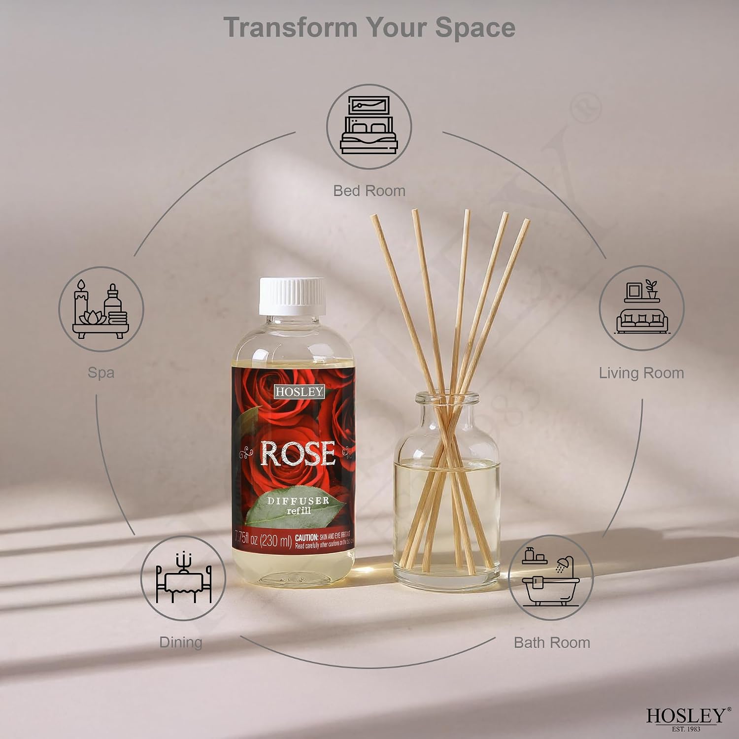 Hosley Set of 2 Premium Rose Diffuser Refills Oil 230 Milliliters Each Ideal Gift for Weddings Spa Reiki Meditation Settings