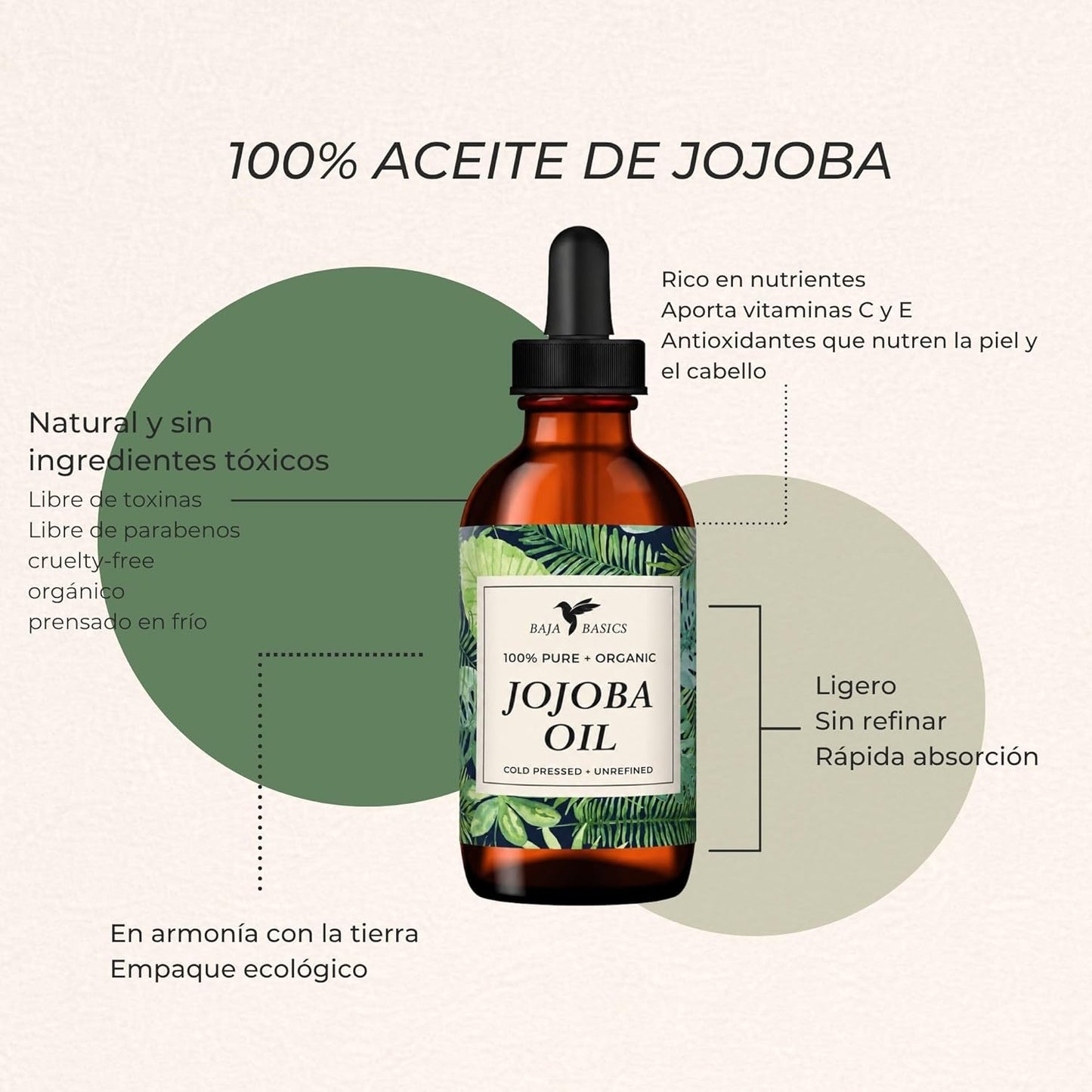 Baja Basics Pure Jojoba Oil for Skin 4 oz, Cold Pressed Moisturizer for Face, Body, Nails and Hair – Multi-Purpose Beauty Product – Vitamin E – Aceite de Jojoba Organico 100 Puro