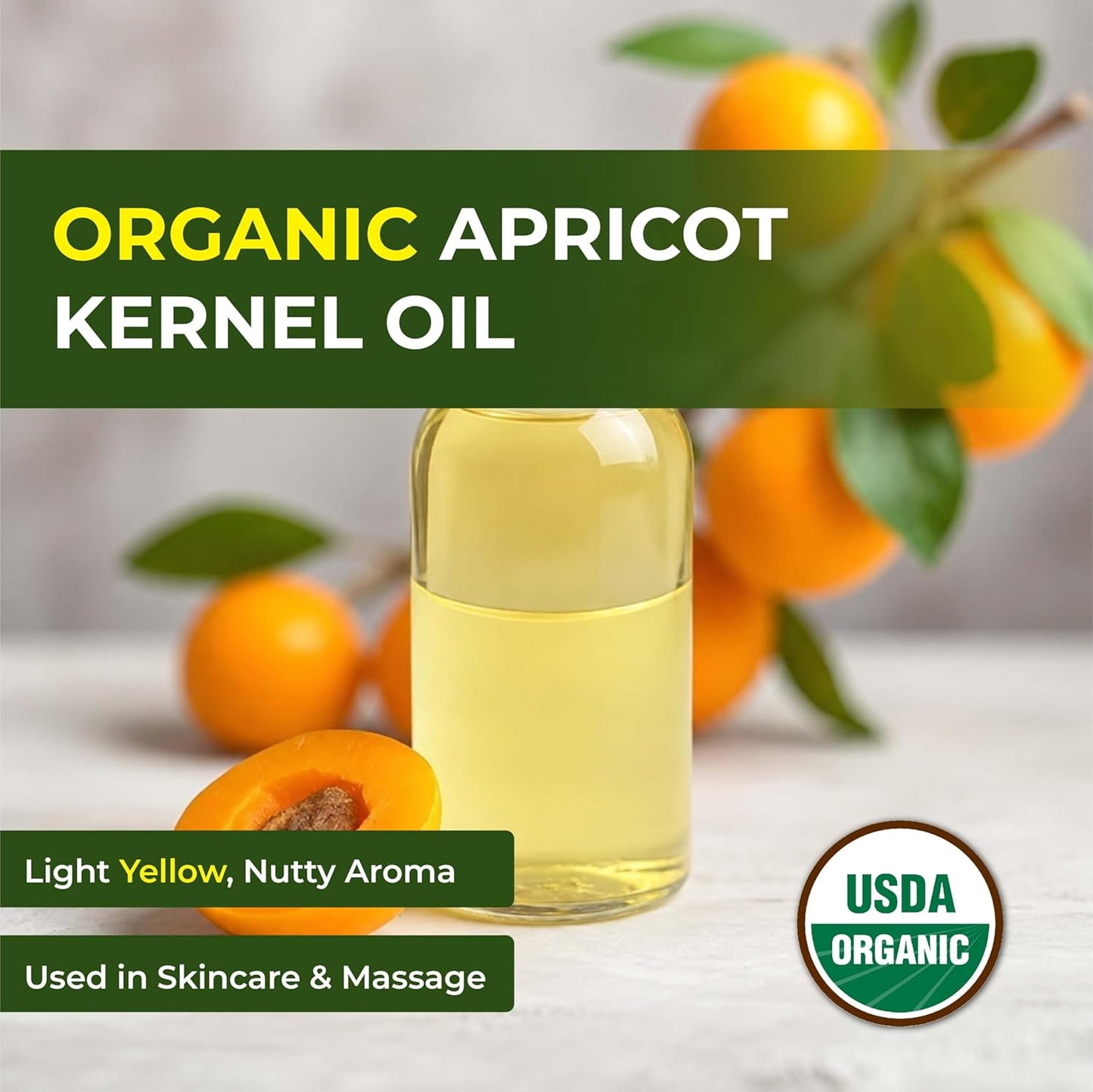 Apricot Kernel Organic Carrier Oil - Cold Pressed Prunus Armeniaca Oil Lightweight Natural Moisturizing Oil for Face Body Hair Care Massage Aromatherapy DIY Soap and Cosmetic Use - 4 Fl Oz - Turkey