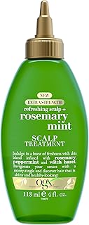 OGX Extra Strength Refreshing Scalp + Rosemary Oil Mint Dry Scalp Treatment, Peppermint & Witch Hazel Scalp Detox, Clarifying Leave-In to Help Remove Buildup and Refresh, Shiny Hair Finish, 4 fl oz