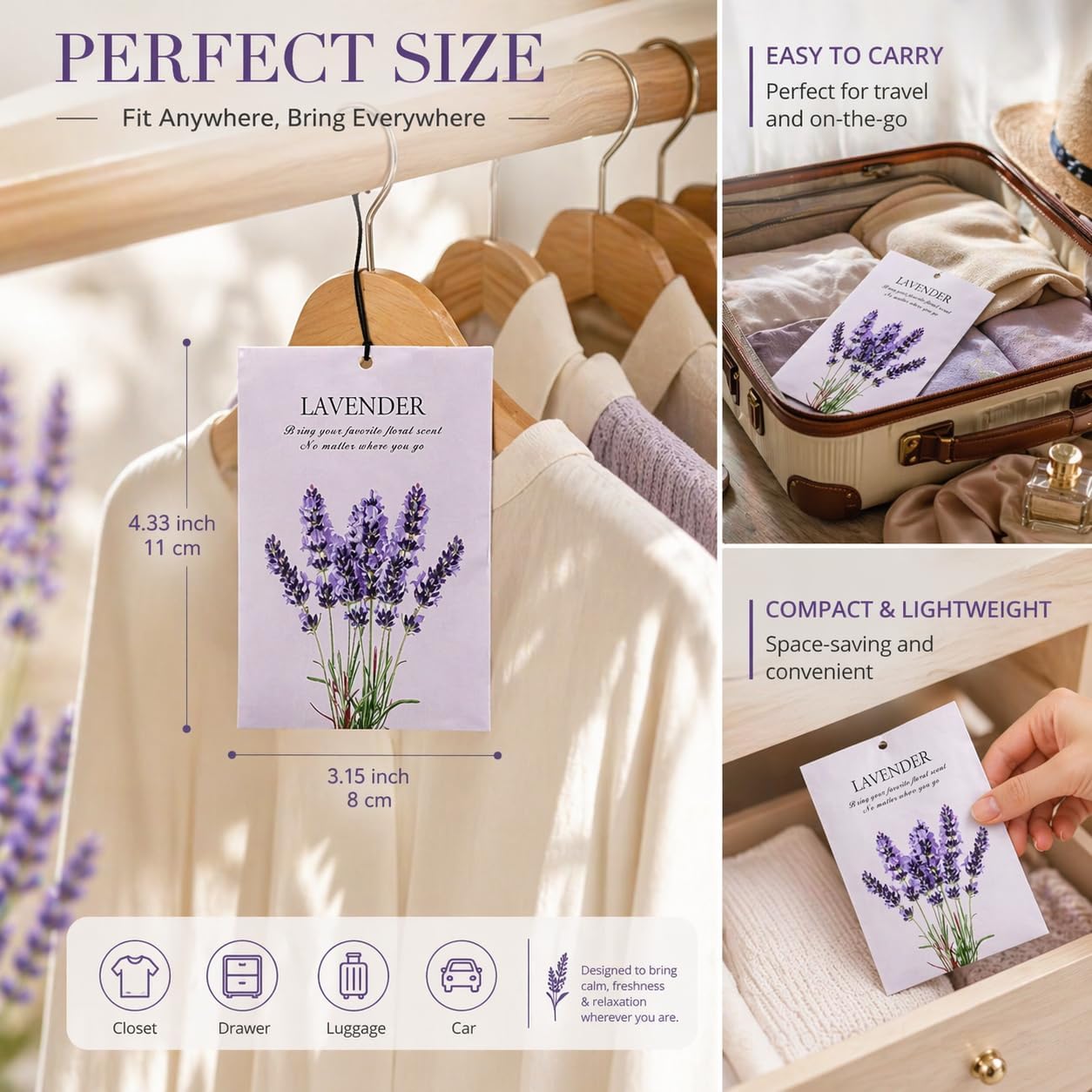 12 Pack Scented Sachets Lavender Jasmine Air Freshener Bags Fragrance Sachet Drawer Closet Deodorizer Home Fragrance Sachets for Wardrobe Bathroom Car