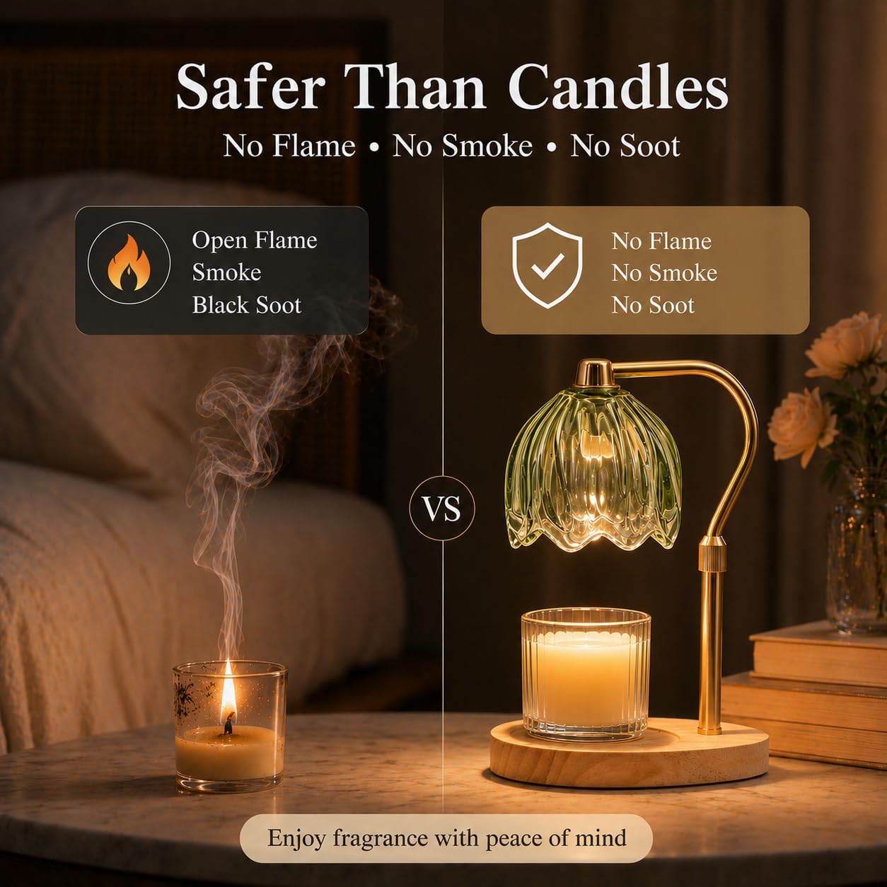 Candle Warmer Lamp with Timer Dimmable Green Candle Lamp Warmer with 2 Bulbs Adjustable Height Birthday Gifts for Women Mothers's Day Gifts House Warming for New Home Decor