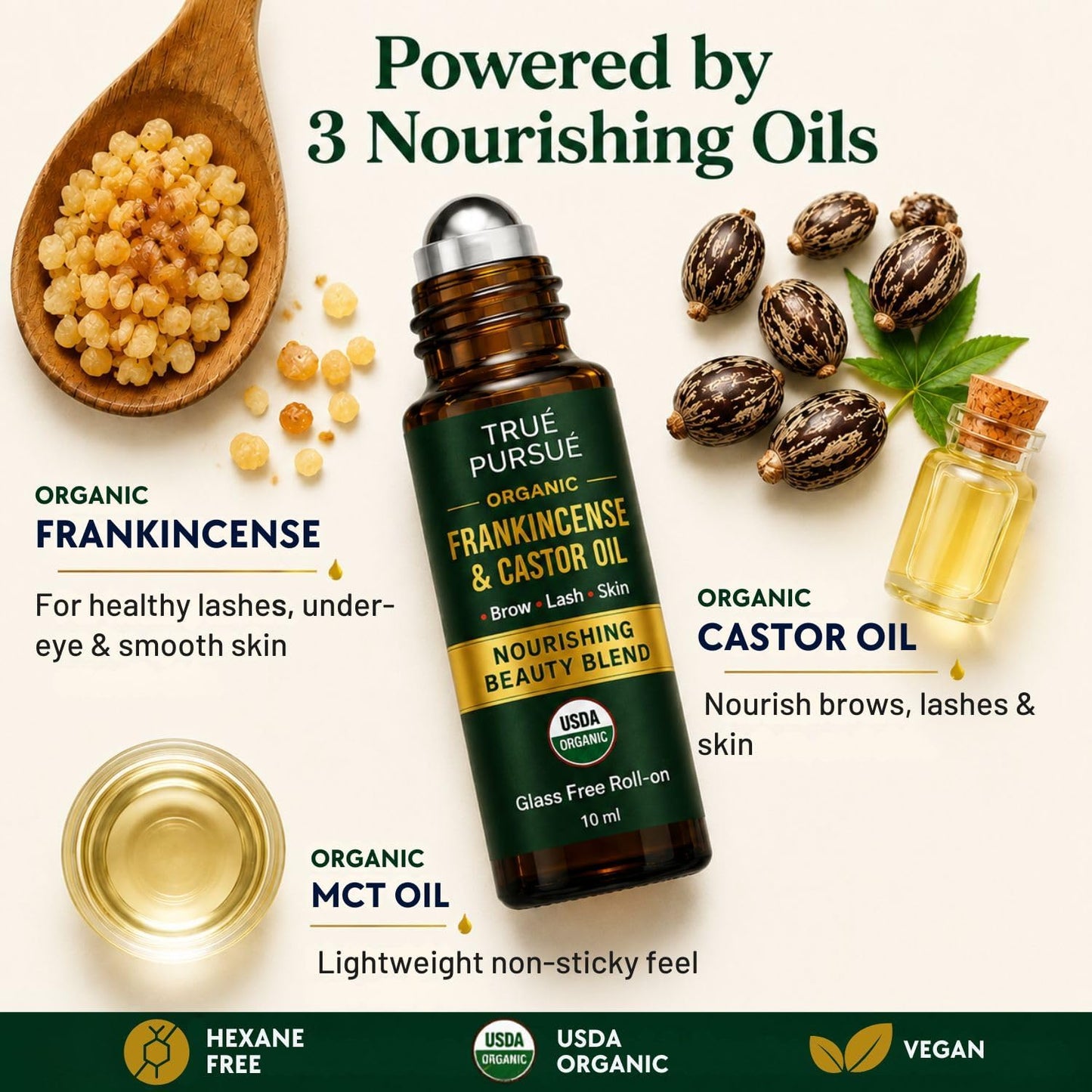 Organic Frankincense and Castor Oil Roll On – Eye Roller - 100% Pure and Natural Oil for Face, Dark Circles, Under Eye, Eyelashes, Eyebrows, Hair, Body & Skin Care Moisturizer – Hexane Free – 10 ml