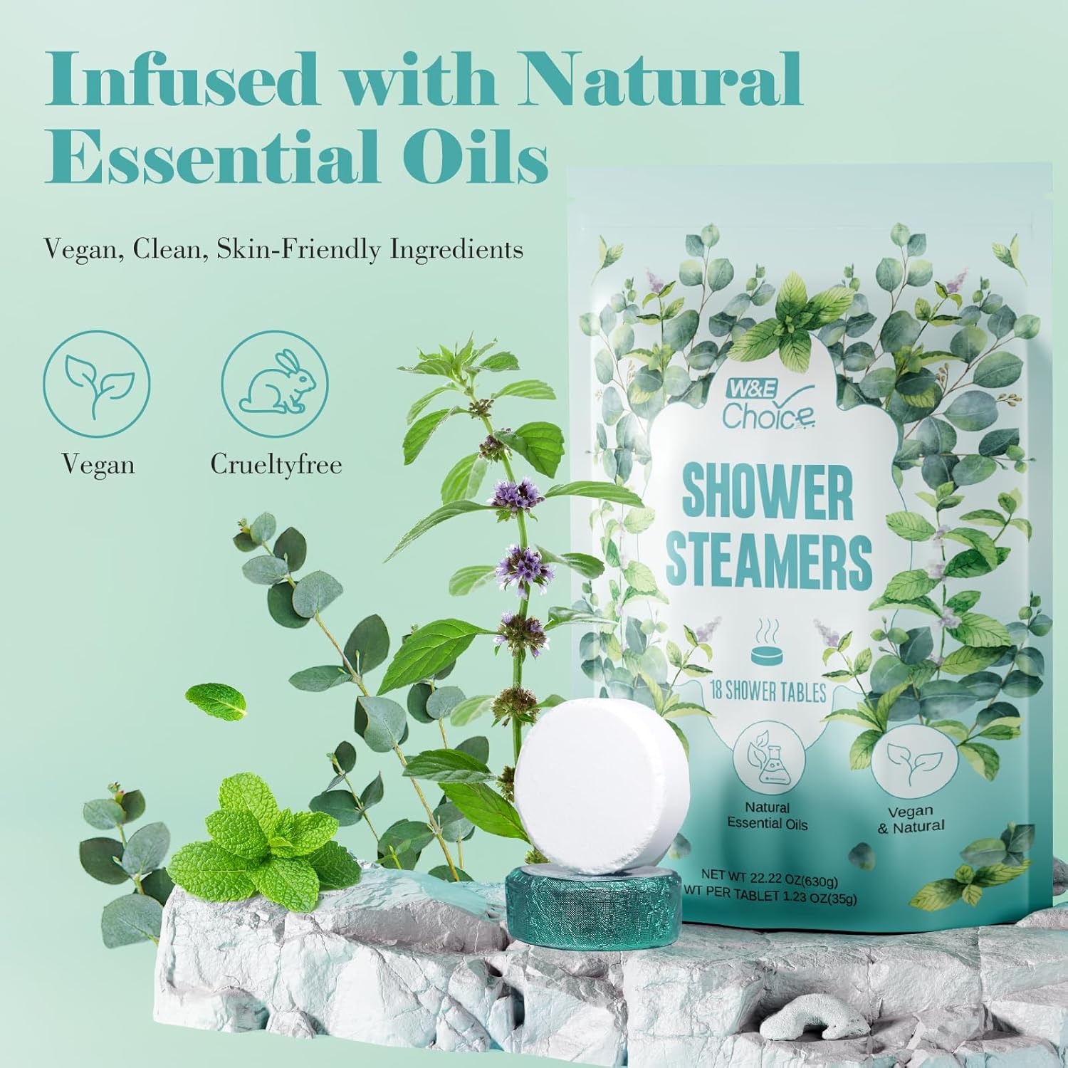 W&E Choice Shower Steamers Aromatherapy 18 Counts, Christmas Gifts for Women, Shower Bombs Individual Package, Eucalyptus Mint Essential Oils for Daily Relaxation & Stress Relief, Gift for Wife, Mom