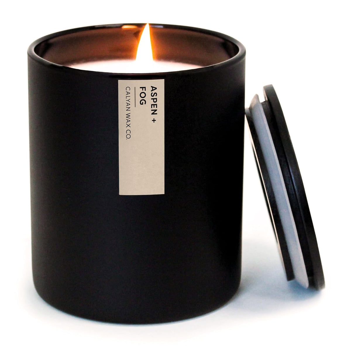 Calyan Wax Co. Aspen & Fog Scented Candle - 75 Hour Burn - Luxury Clean Soy Wax Candles - Long Lasting Black Tumbler Jar