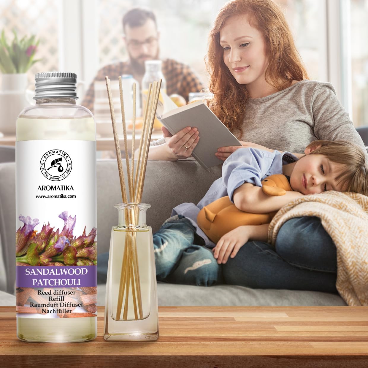 Reed Diffuser Refill Sandalwood & Patchouli 6.4 fl oz - Scented Refill with Essential Oils - Home & Office Fragrance - Aromatherapy - Spa, Boutique