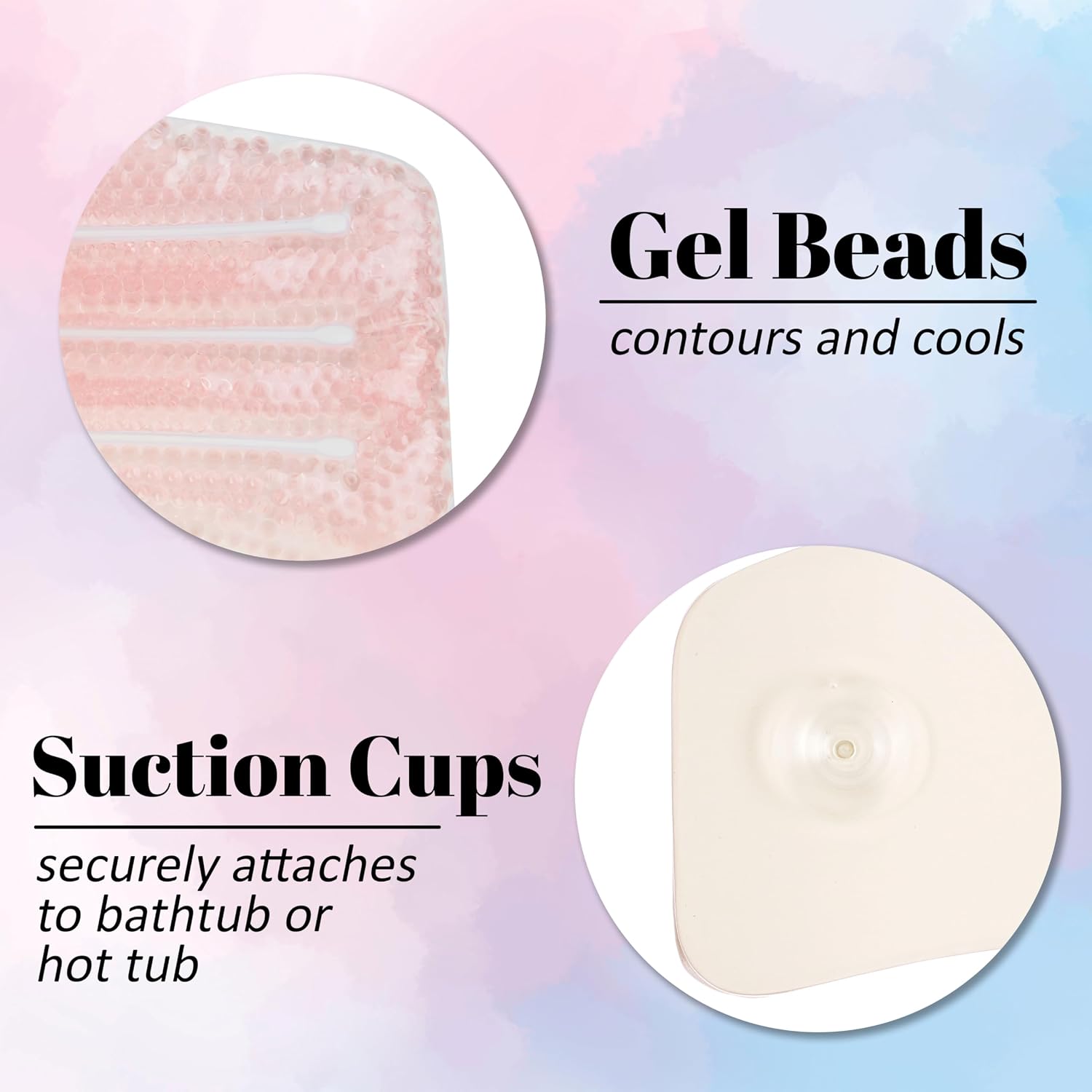 Glitter Gel Spa Pillow - Cooling Bathtub & Hot Tub Relaxation Cushion | Neck & Head Support Bath Pillow. Luxury Bath Products & Spa Accessories for Women - Ultimate Comfort