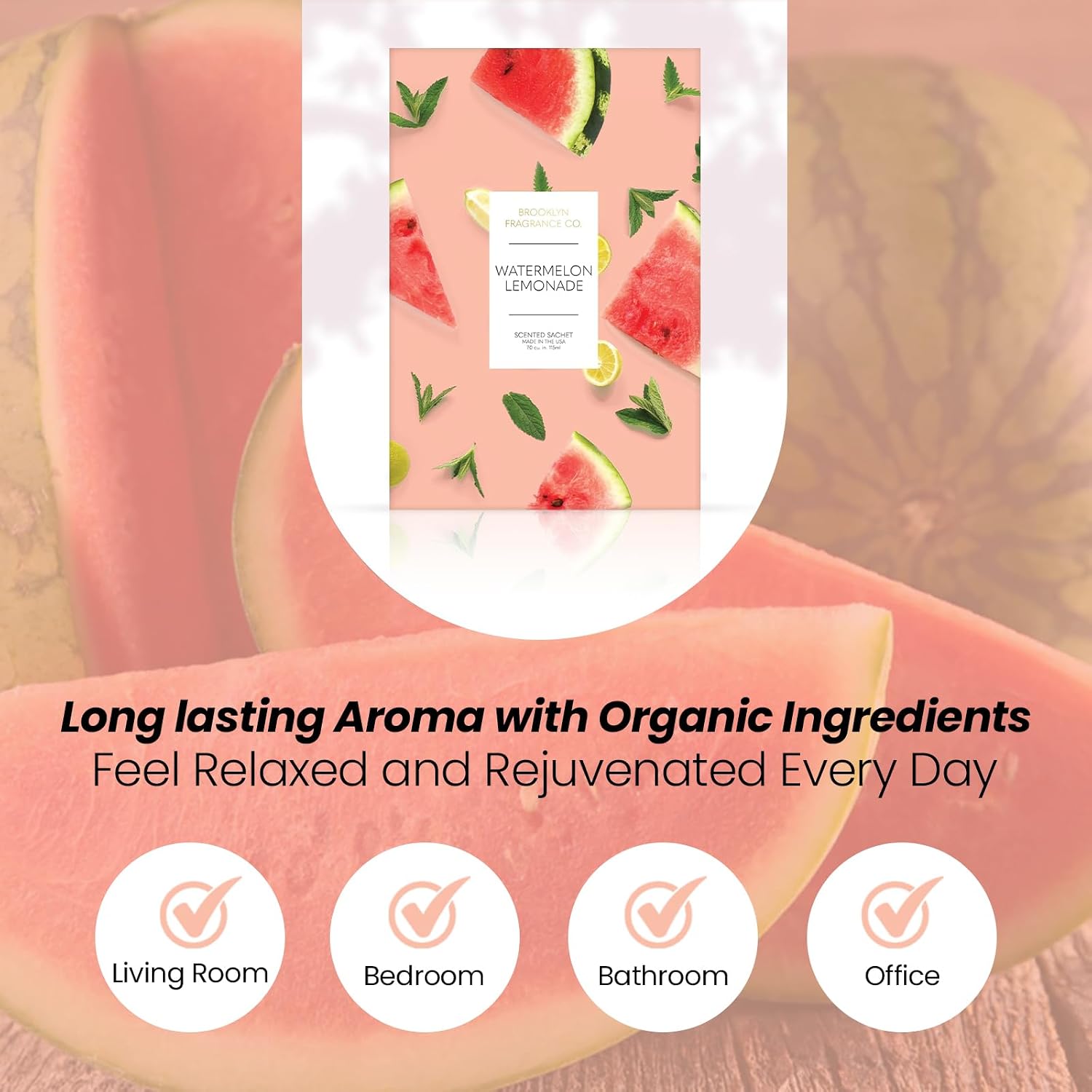 Brooklyn Fragrance Co. Fruits Sachet Bags – Watermelon Lemonade Scented Pouches – Perfect Aroma for Drawers, Closets, Cars and Bathrooms – Long-Lasting Fresh Scent Sachets (6- Pack)