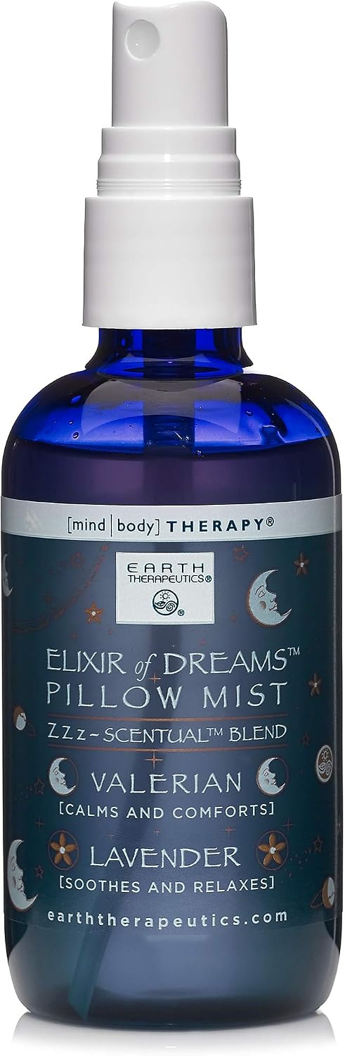 Earth Therapeutics Elixir of Dreams Pillow Mist – Natural Mist with Therapeutic Essences of Valerian Root & Lavender – Natural Relaxation Aid