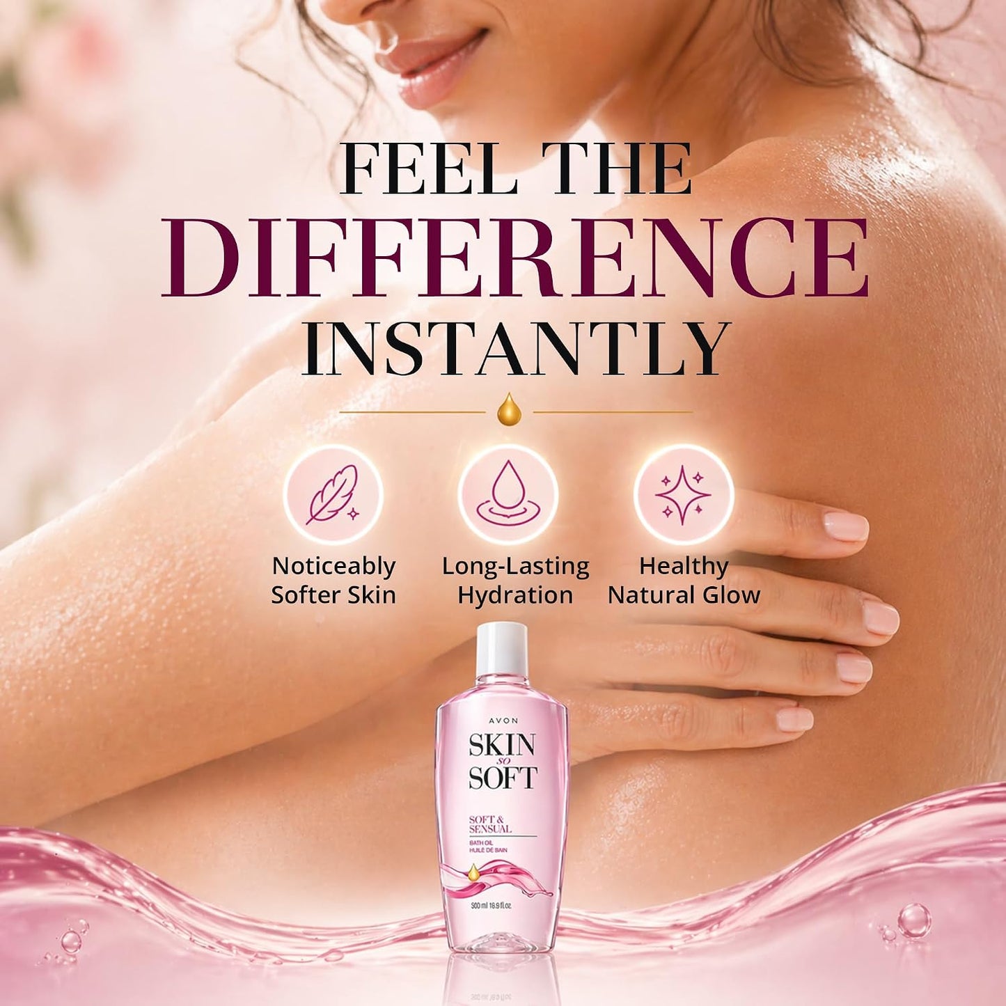 AVON Skin So Soft Soft & Sensual Bath Oil with Argan— Moisturizing Shower Oil for Dry Skin — Hydrating in & After-Shower Care for Women & Men —Non Greasy, Scented Bath and Body Essential, 16.9 fl oz