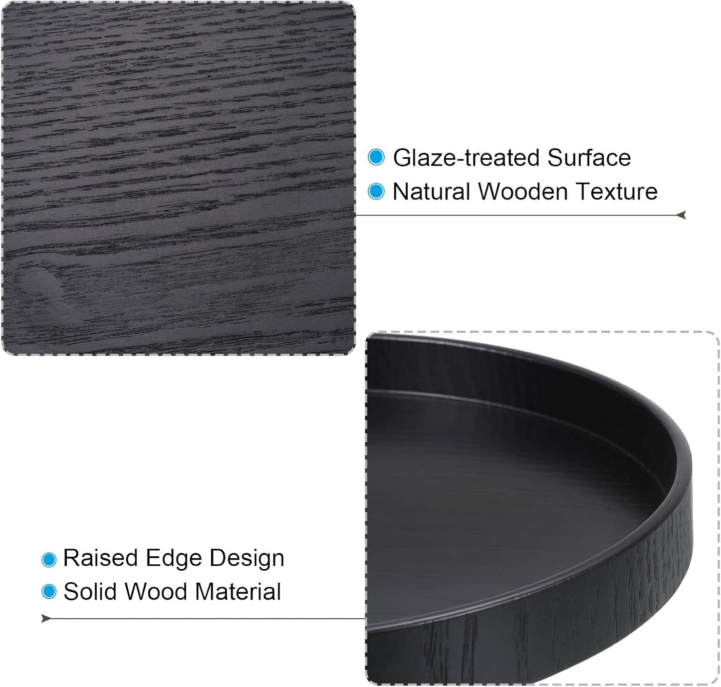 PATIKIL Wood Serving Tray 27cm/10 Inch, Round Decorative Platter for Home Decor Kitchen Table Candle Holder, Black