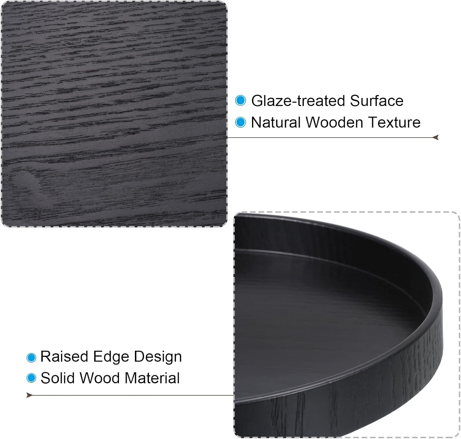 PATIKIL Wood Serving Tray 27cm/10 Inch, Round Decorative Platter for Home Decor Kitchen Table Candle Holder, Black