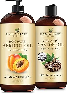 Handcraft Blends Rich Care Set: Organic Castor Oil and Apricot Kernel Oil – (2 x 16 Fl Oz) – 100% Pure & Natural – Carrier Oils for Hair, Skin, and Massage