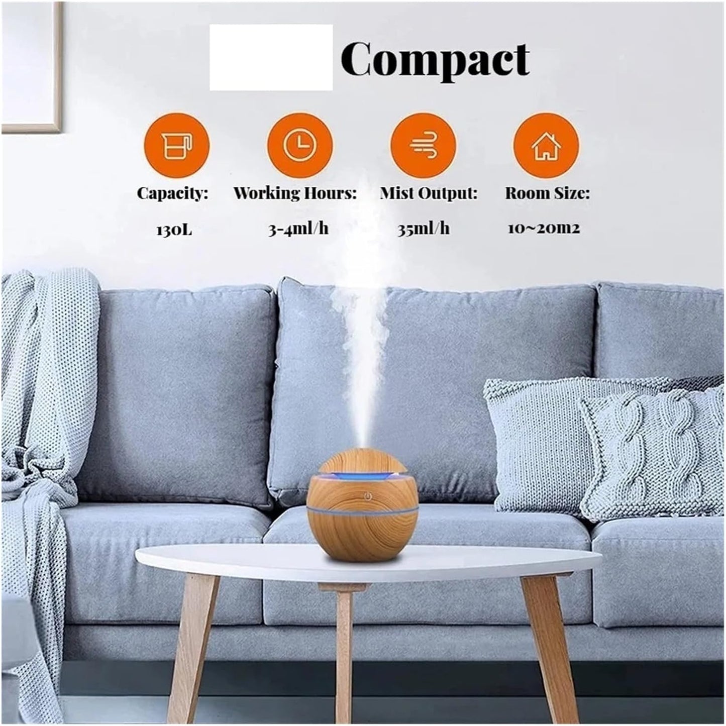 USB Ultrasonic Cool Mist Essential Oil Diffuser - Wood Grain Electric Air Humidifier for Home, Office & Car(B)