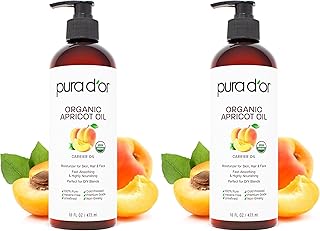 PURA D'OR ORGANIC Apricot Kernel Oil (16 Oz) 100% Pure & Natural USDA Certified (Pack of 2)