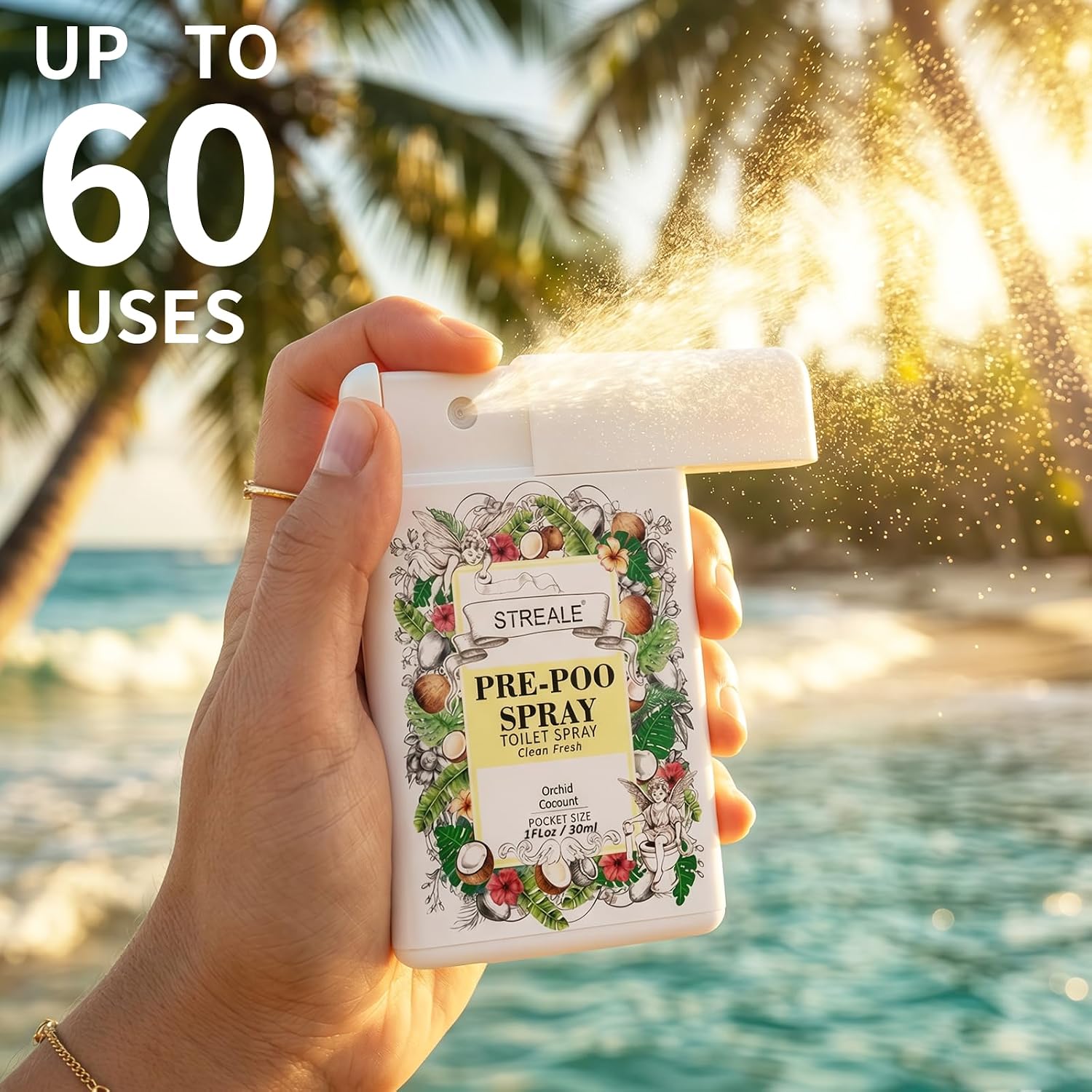 Travel Size Toilet Spray 6-Pack, Travel Essentials Toiletries, Pocket Size Pre-Poo Spray, Bathroom Odor Deodorizer, Up to 360 Uses, 6 Refreshing Scents