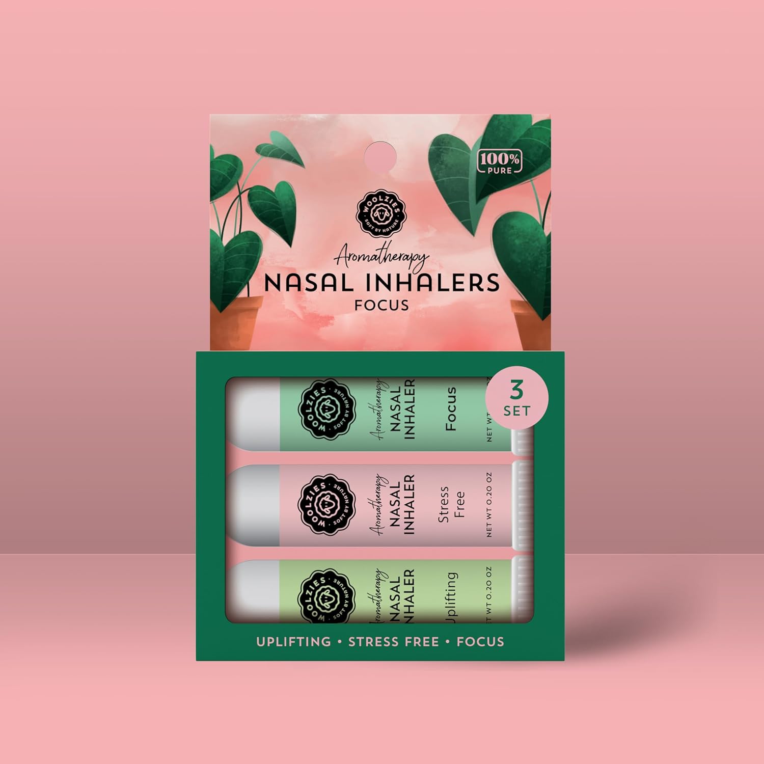 Aromatherapy Nasal Inhaler Sticks Collection - All-Natural Wellness Kit | Made with Undiluted Essential Oil Blends for Overall Well-Being (3 Pack, Focus)