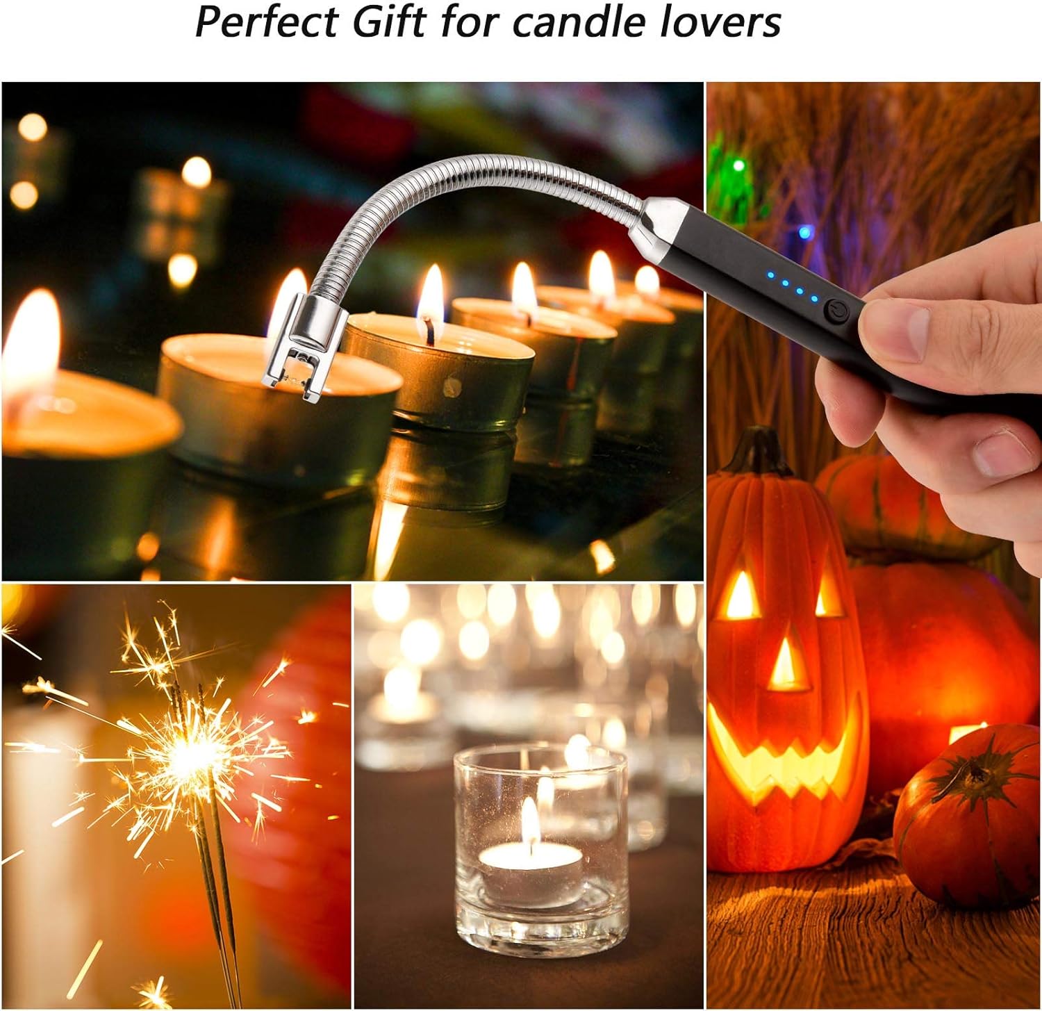 MEIRUBY Electric Candle Lighter, Birthday Christmas Stocking Stuffers Gifts for Women Mom Men Wife Sister, USB Arc Rechargeable Windproof Long Lighter for Candle BBQ Housewarming Gift Idals