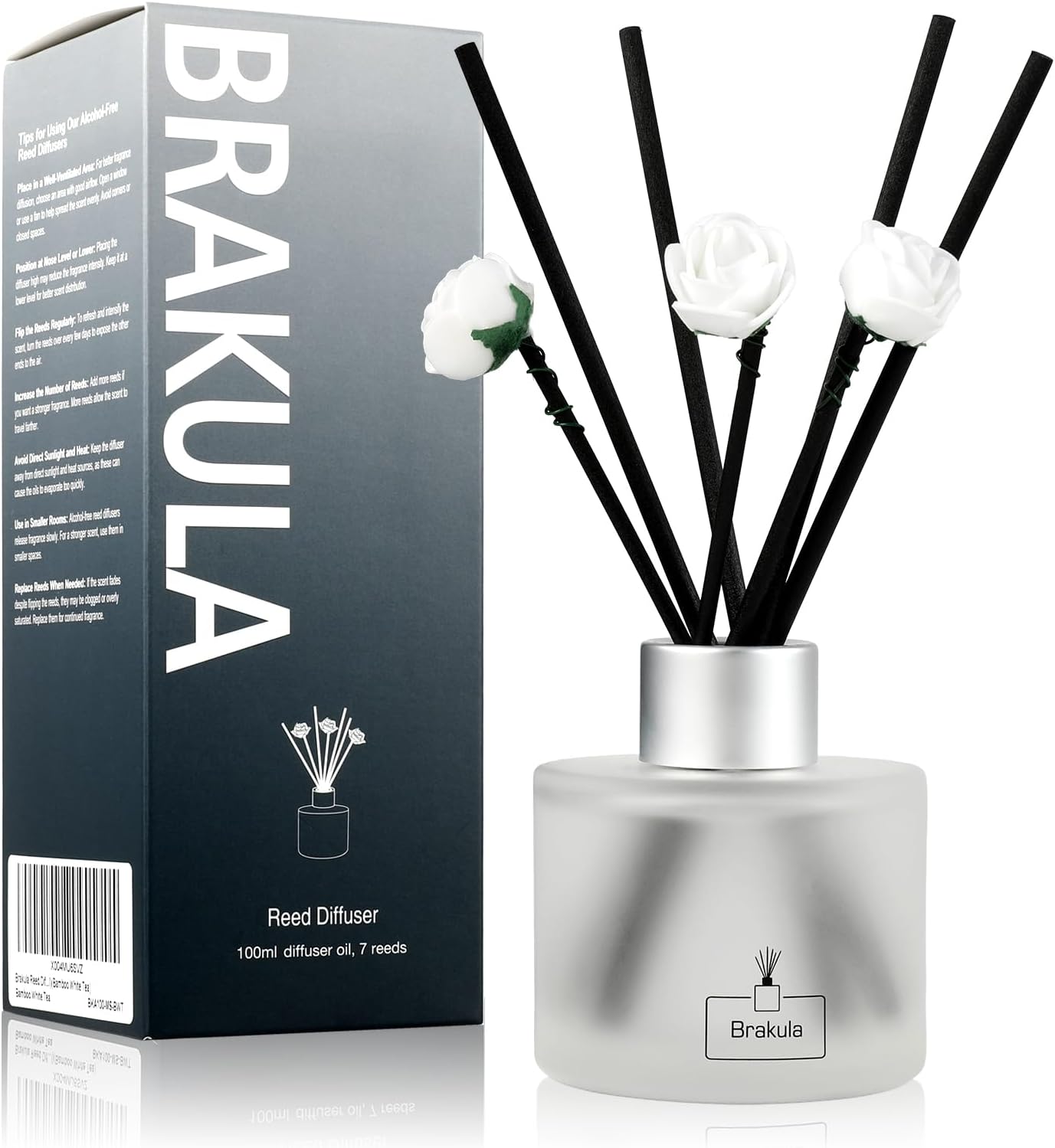 Brakula Reed Diffuser Set, Eucalyptus & Wild Mint Scented， Reed diffusers for Home， Home Fragrance Diffuser with 7 Reed Sticks for Room/Bathroom Decor 3.38 fl oz (Eucalyptus & Wild Mint)