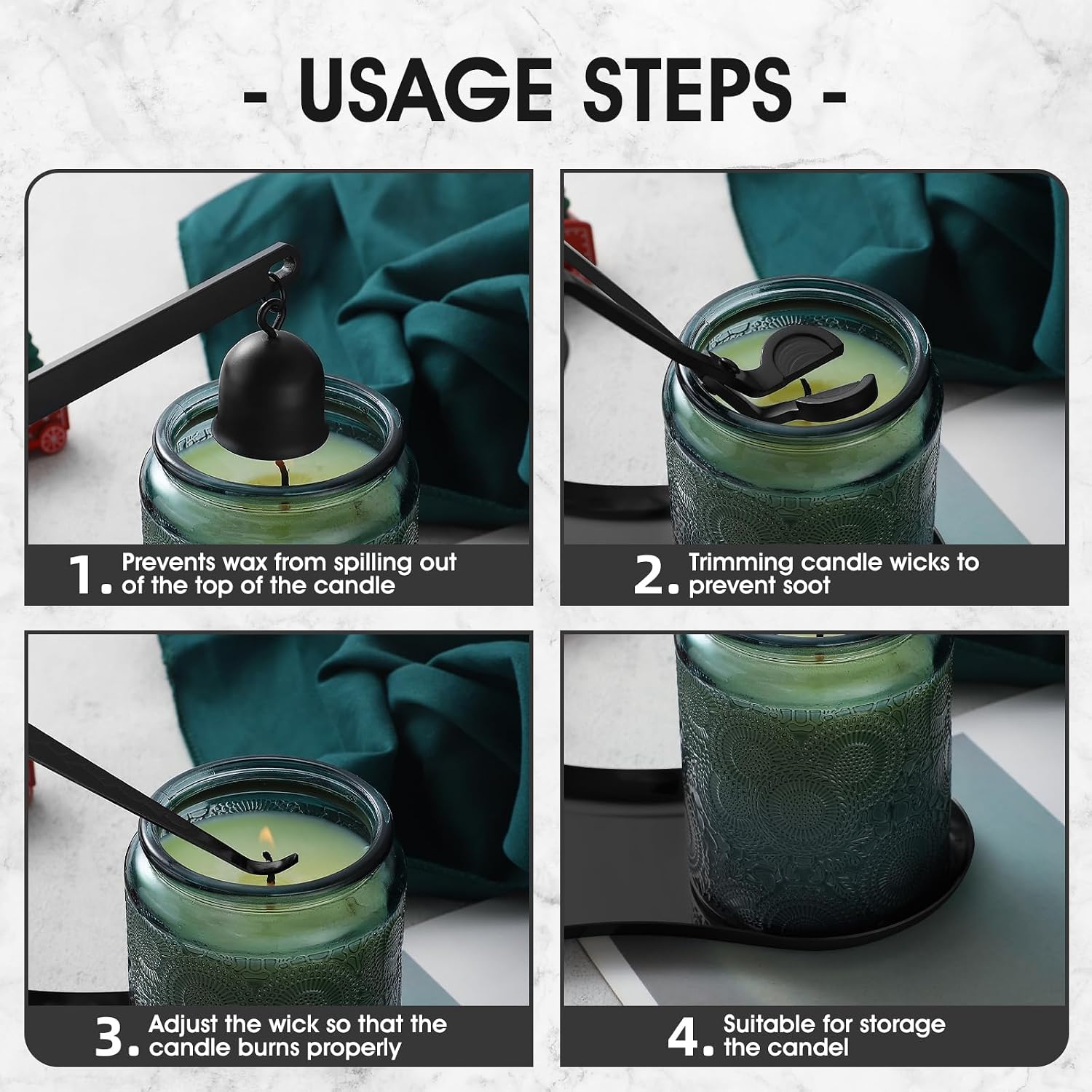 PATOISE 3 in 1 Candle Accessory Set, Candle Wick Trimmer Cutter, Candle Snuffer Mini, Candle Wick Dipper in Gift Package for Candle Aromatherapy Lovers(3PCS Black)