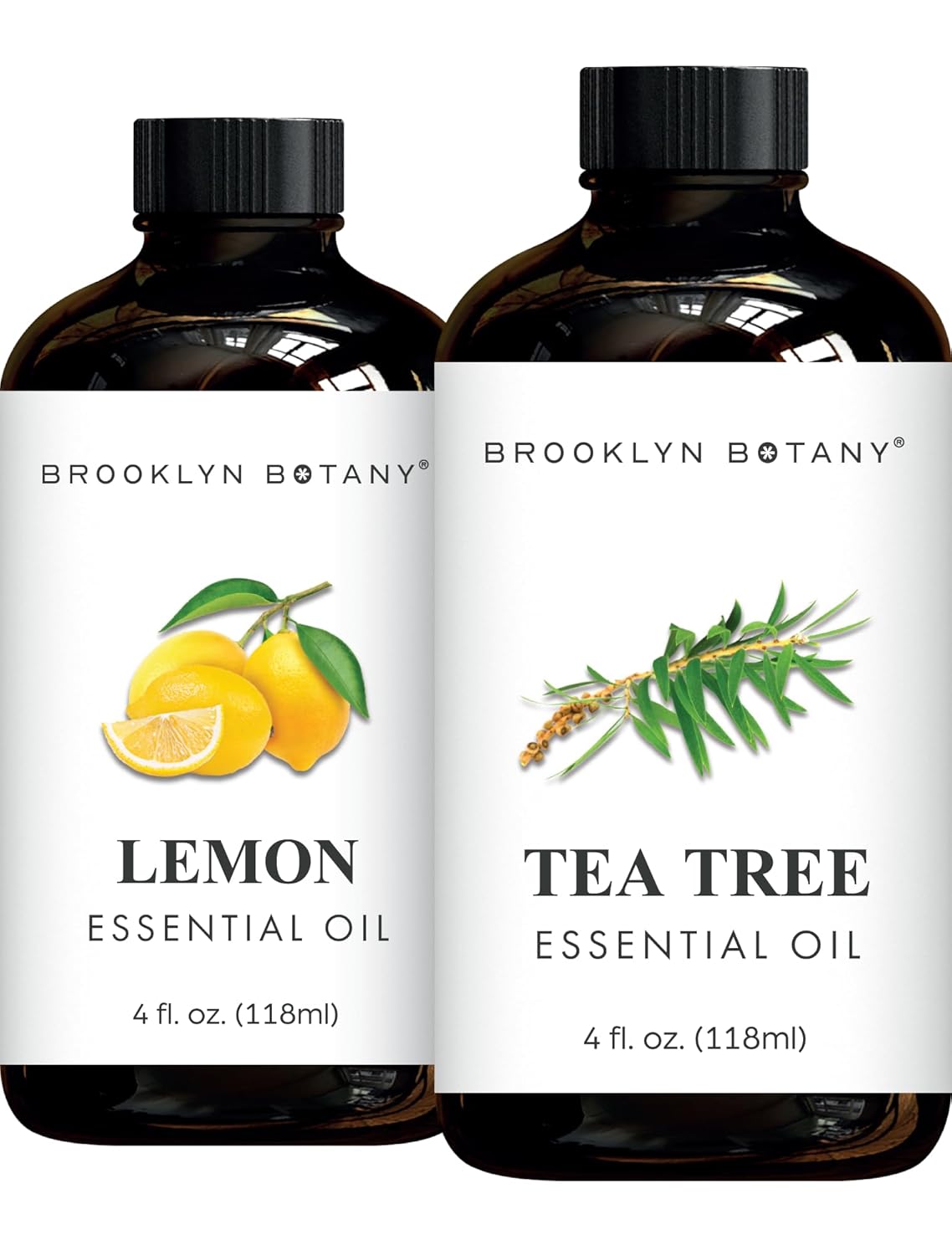 Brooklyn Botany Lemon & Tea Tree Essential Oils – 4 Fl Oz (Pack of 2) – 100% Pure & Natural – Clarifying & Fresh Aromatherapy Blend