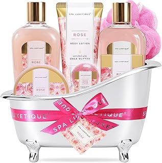 spa luxetique Gift Set For Women, Bath Sets for Women Gift, 8 Pcs Rose Spa Basket Includes Bubble Bath, Shower Gel, Body Lotion, Mom Birthday Gifts, Mother‘s Day Gifts for Her